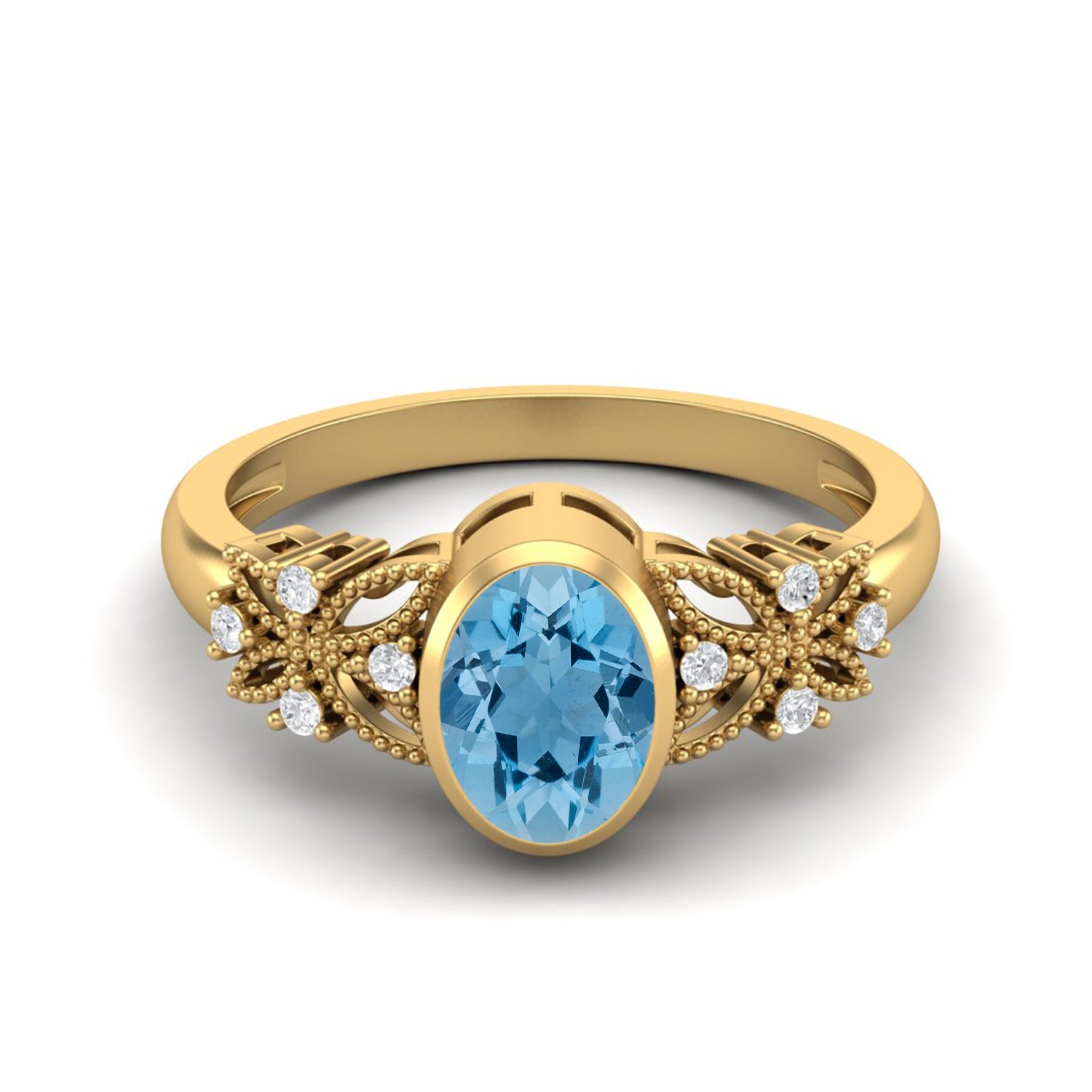 Swiss Blue Topaz Floral Accents Ring - Sterling Silver