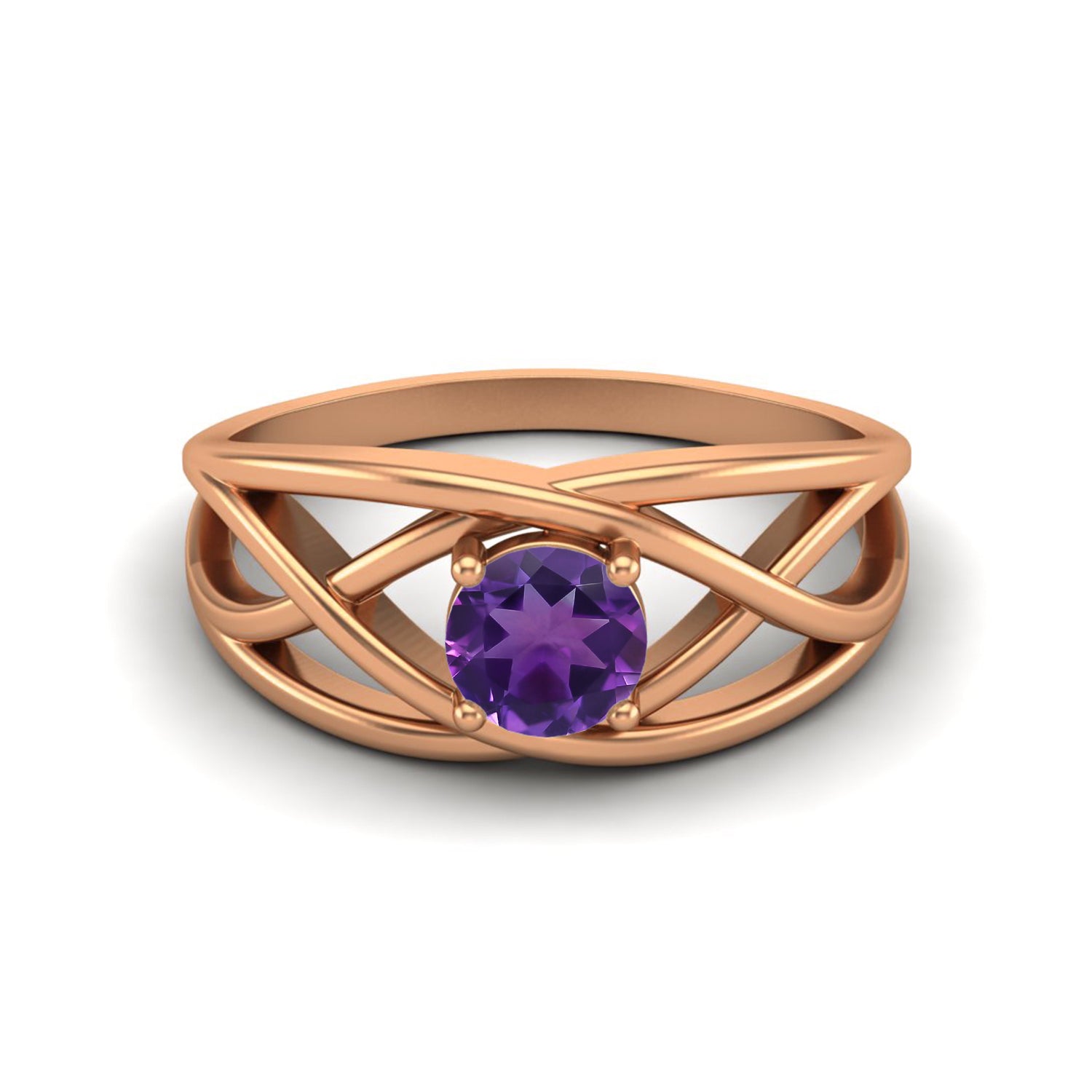 Amethyst Crisscross Open Band Ring – Sterling Silver