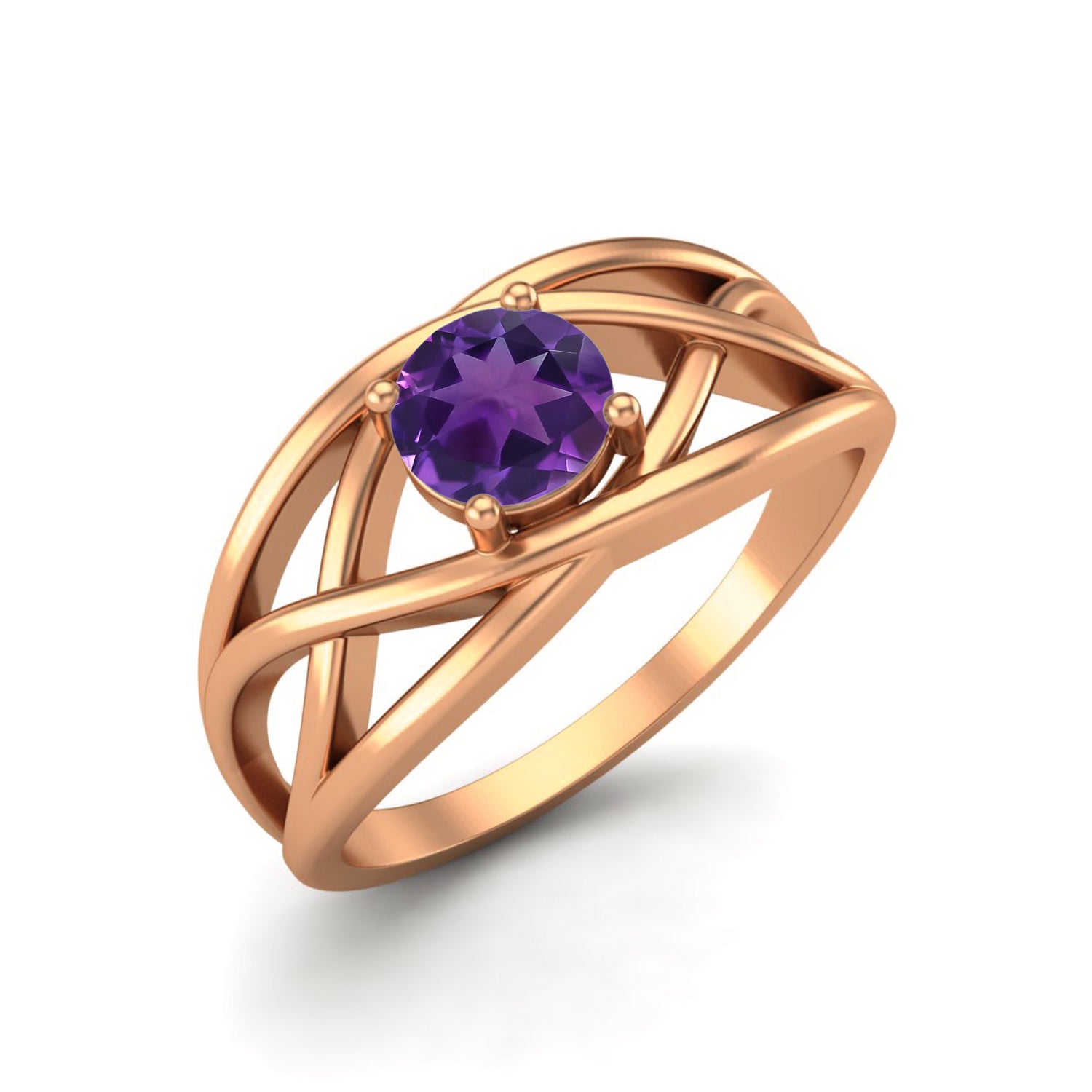 Amethyst Crisscross Open Band Ring – Sterling Silver