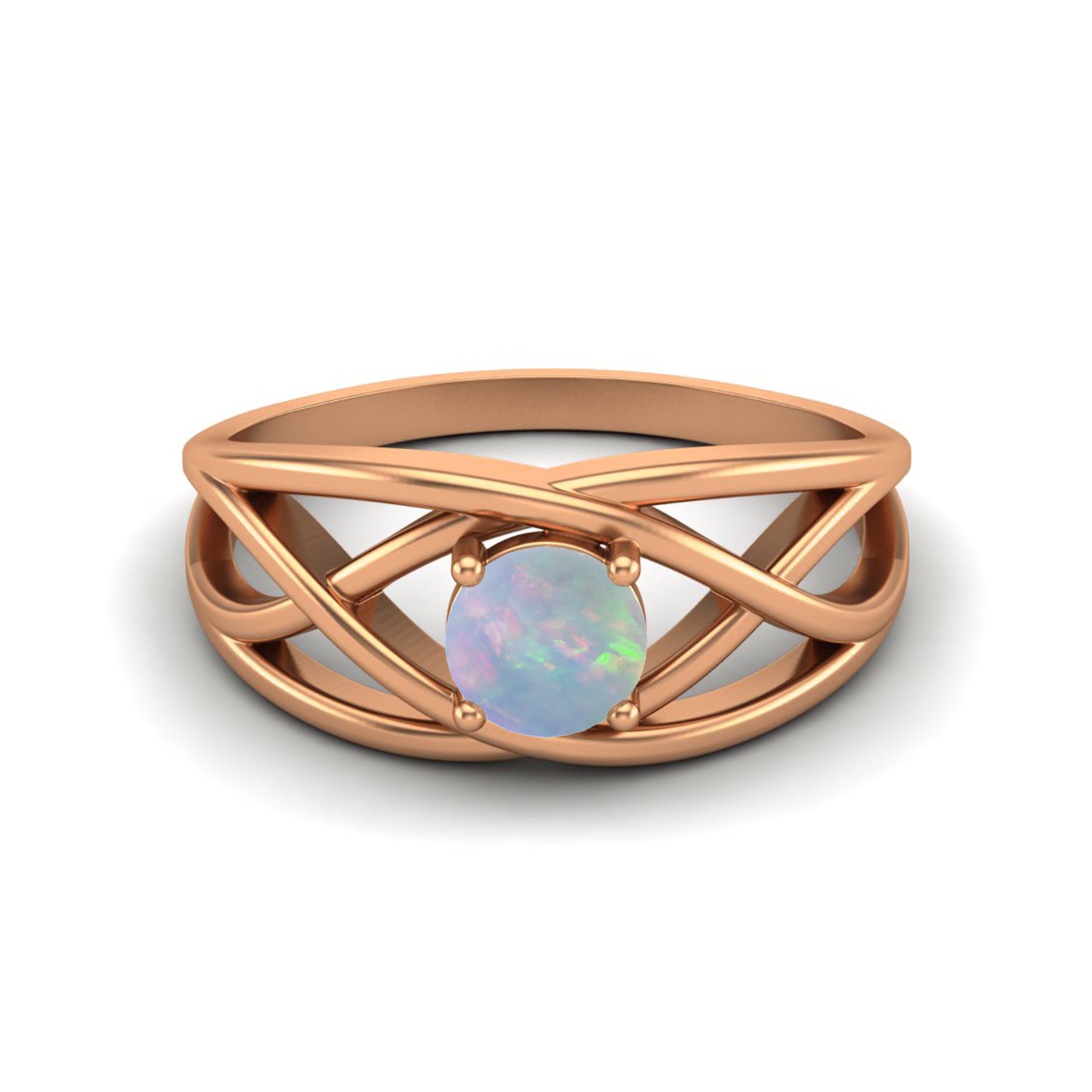 Anello solitario in opale rotondo da 5x5 mm, anello in argento sterling 925