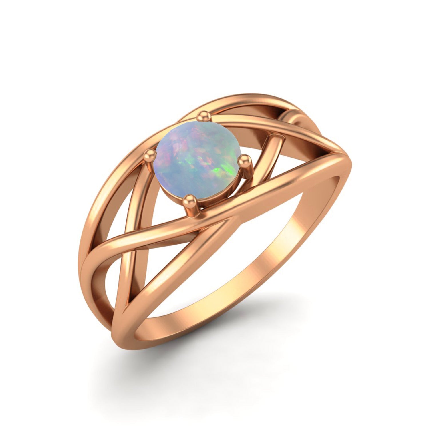 Anello solitario in opale rotondo da 5x5 mm, anello in argento sterling 925