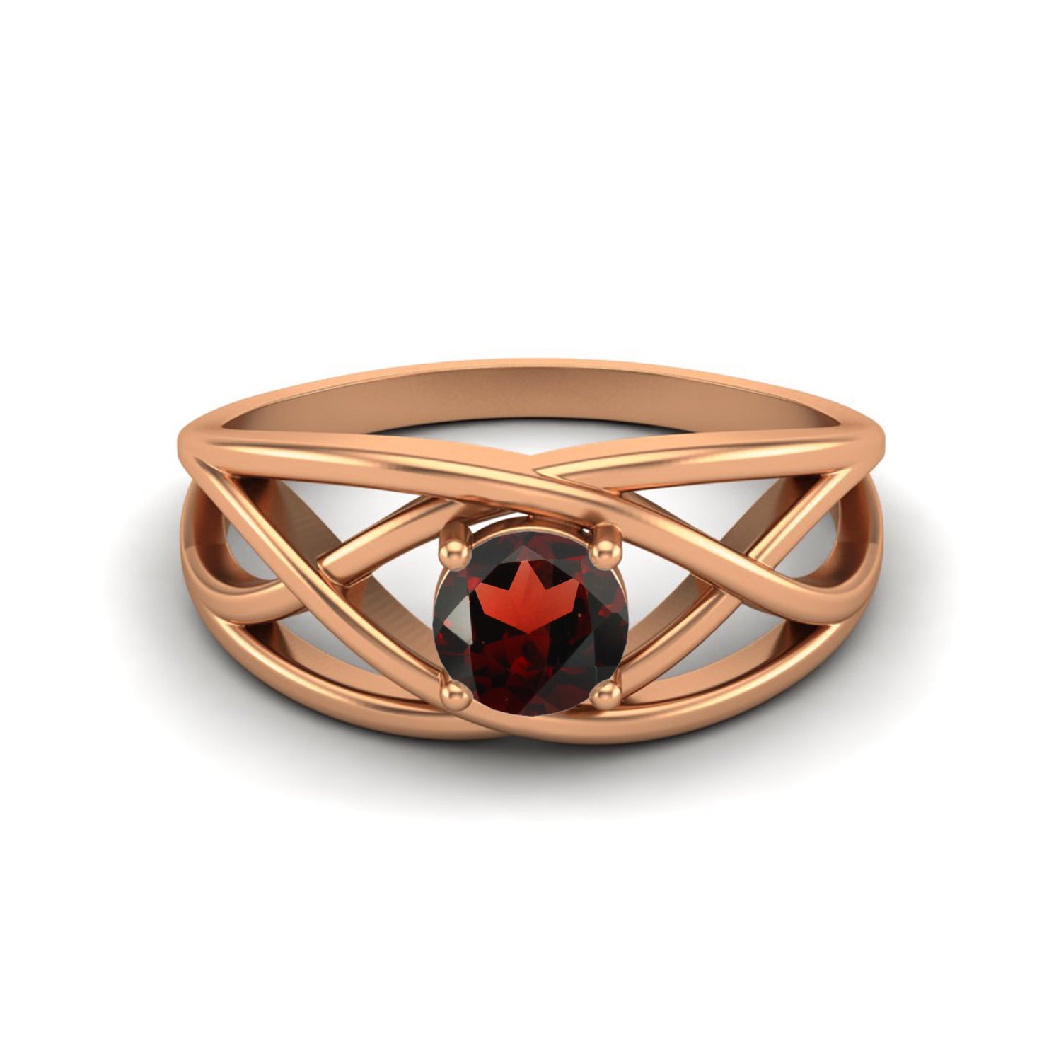 Garnet Crisscross Band Design Ring – Sterling Silver