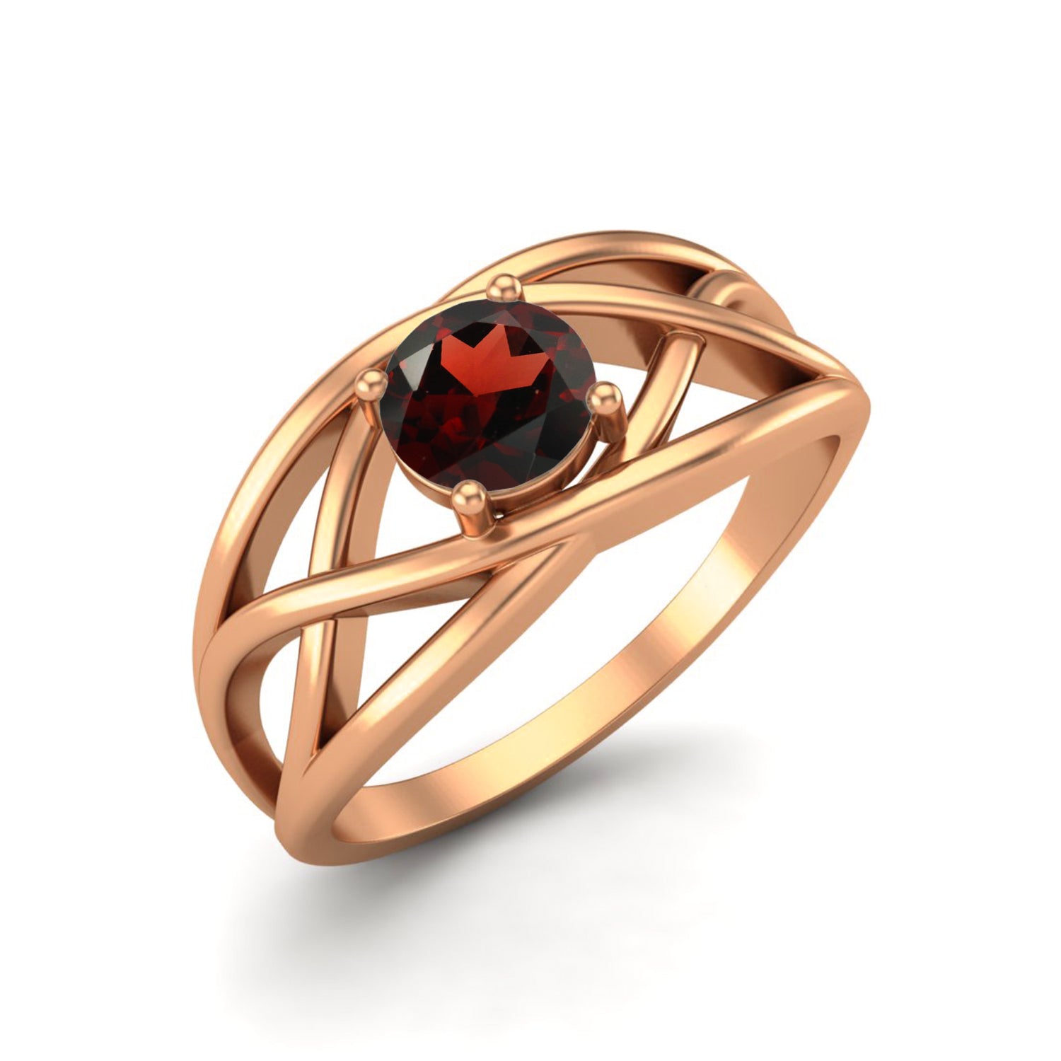 Garnet Crisscross Band Design Ring – Sterling Silver