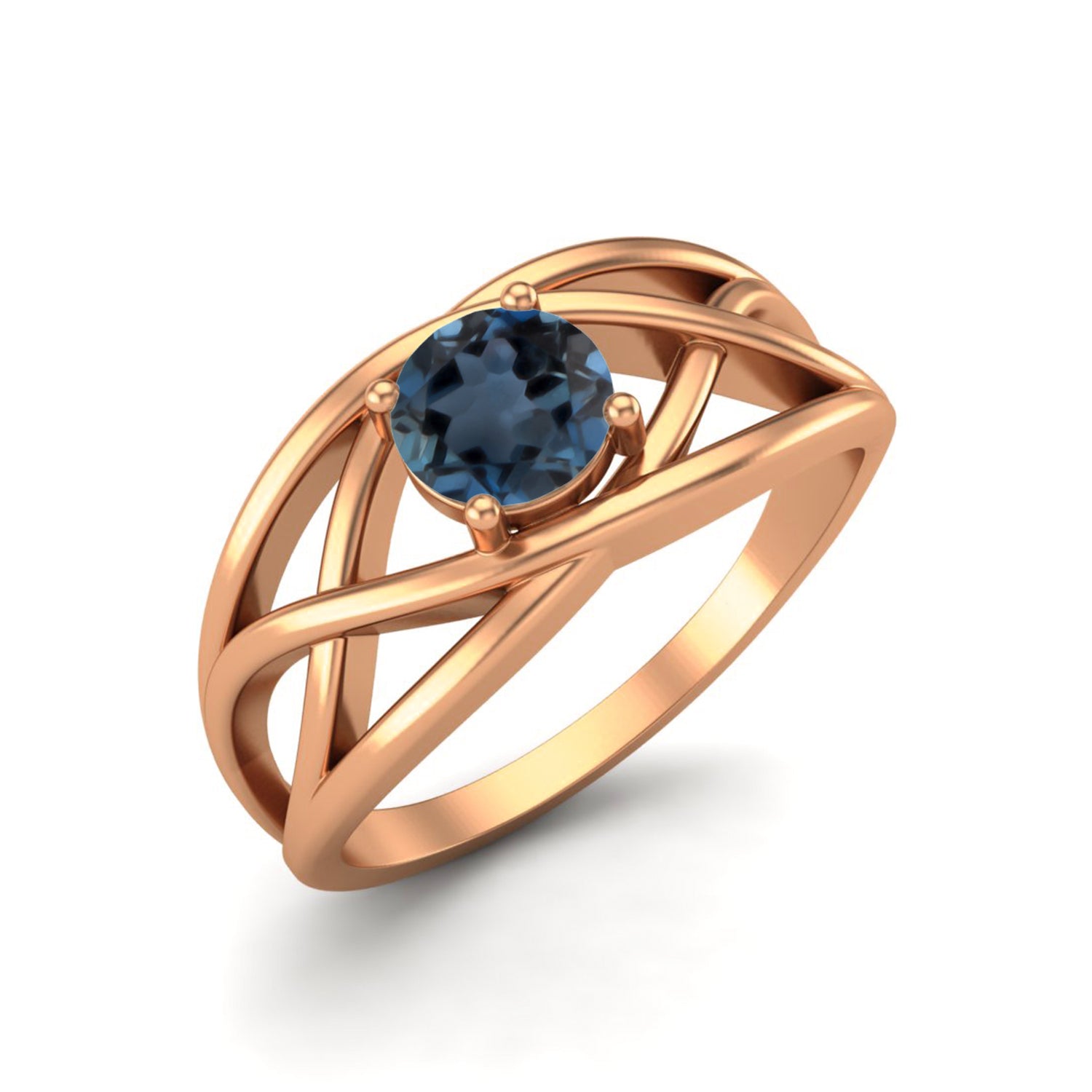 London Blue Topaz Crisscross Open Band Ring – Sterling Silver