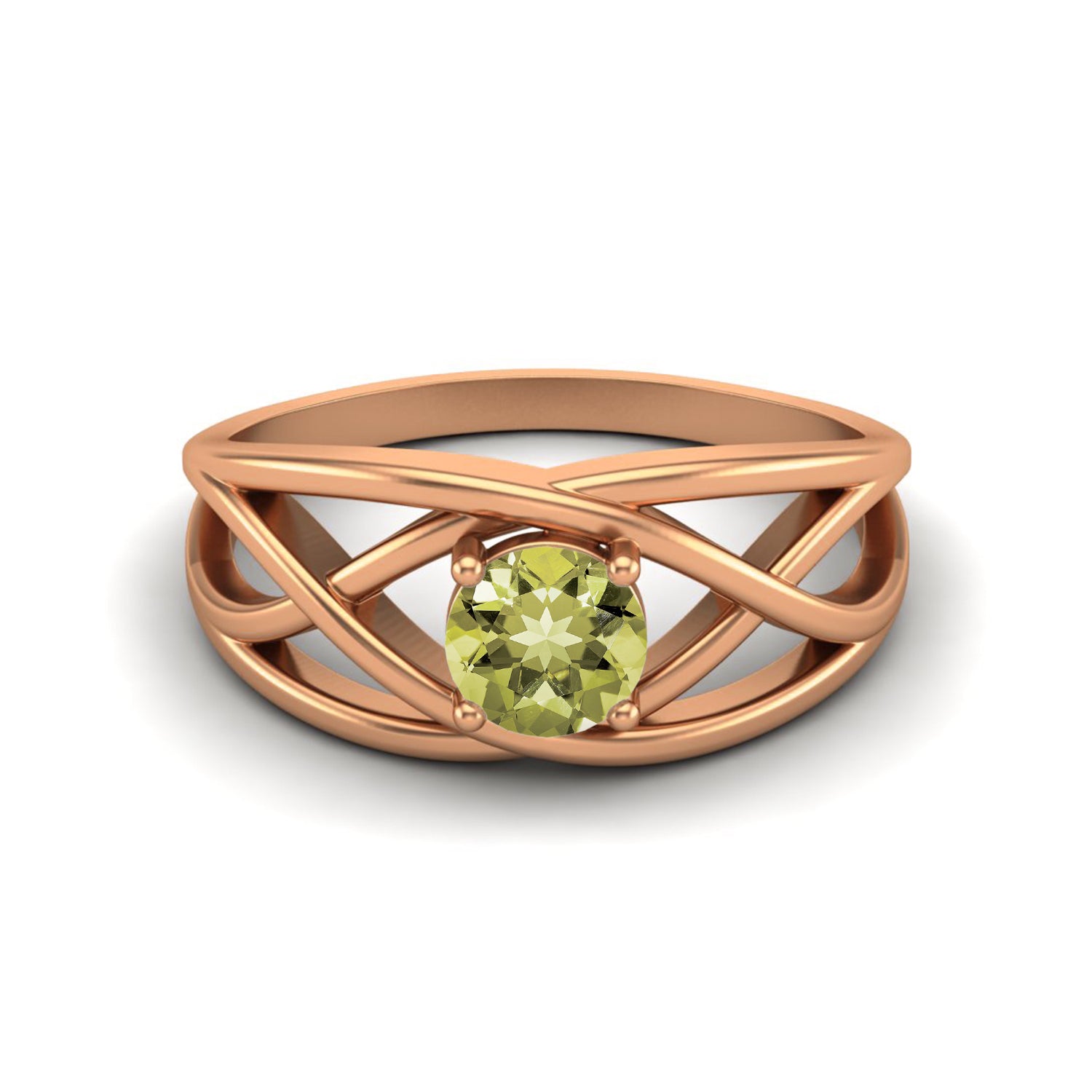 Lemon Quartz Crisscross Band Ring – Sterling Silver