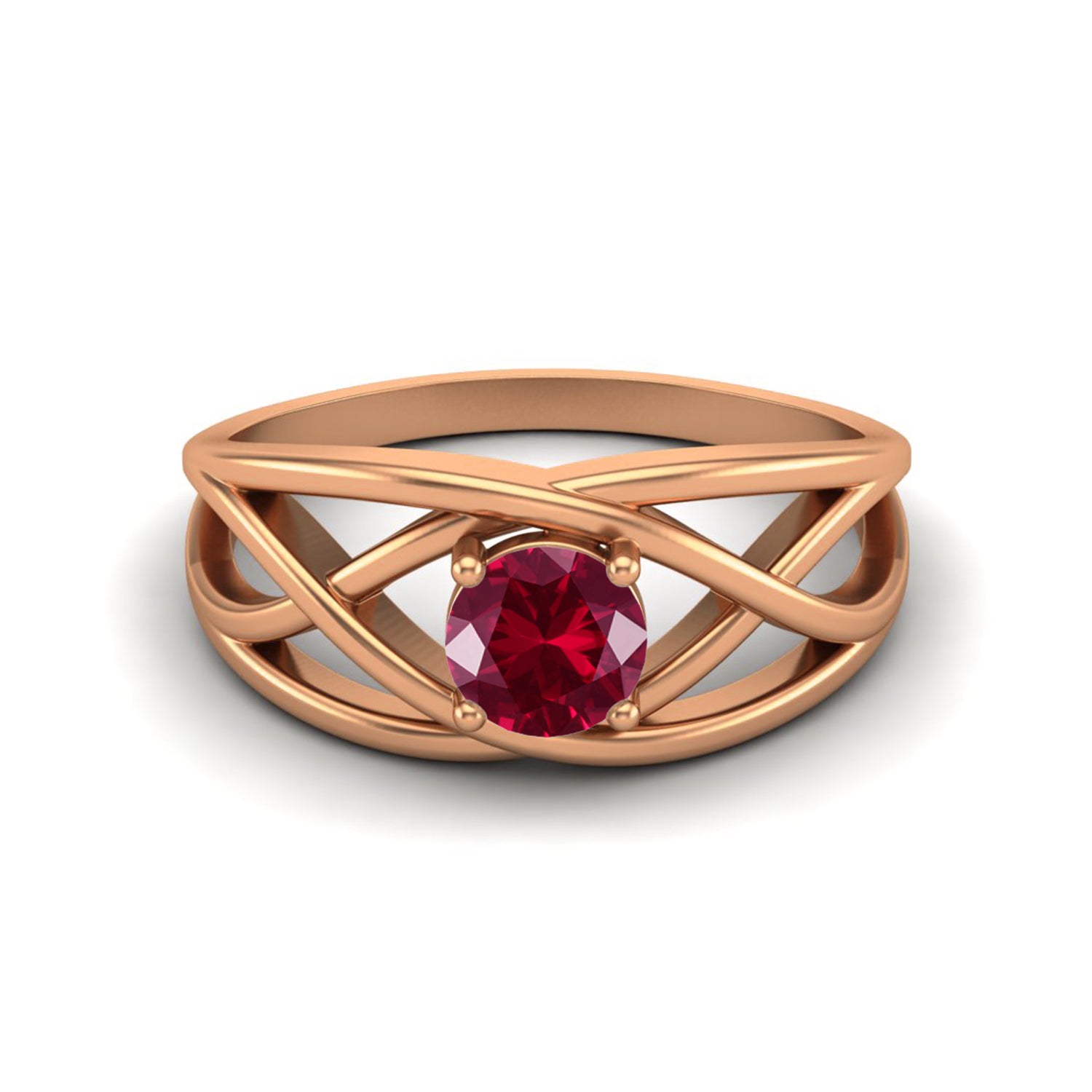 Ruby Round Criss Cross Band Ring - Sterling Silver