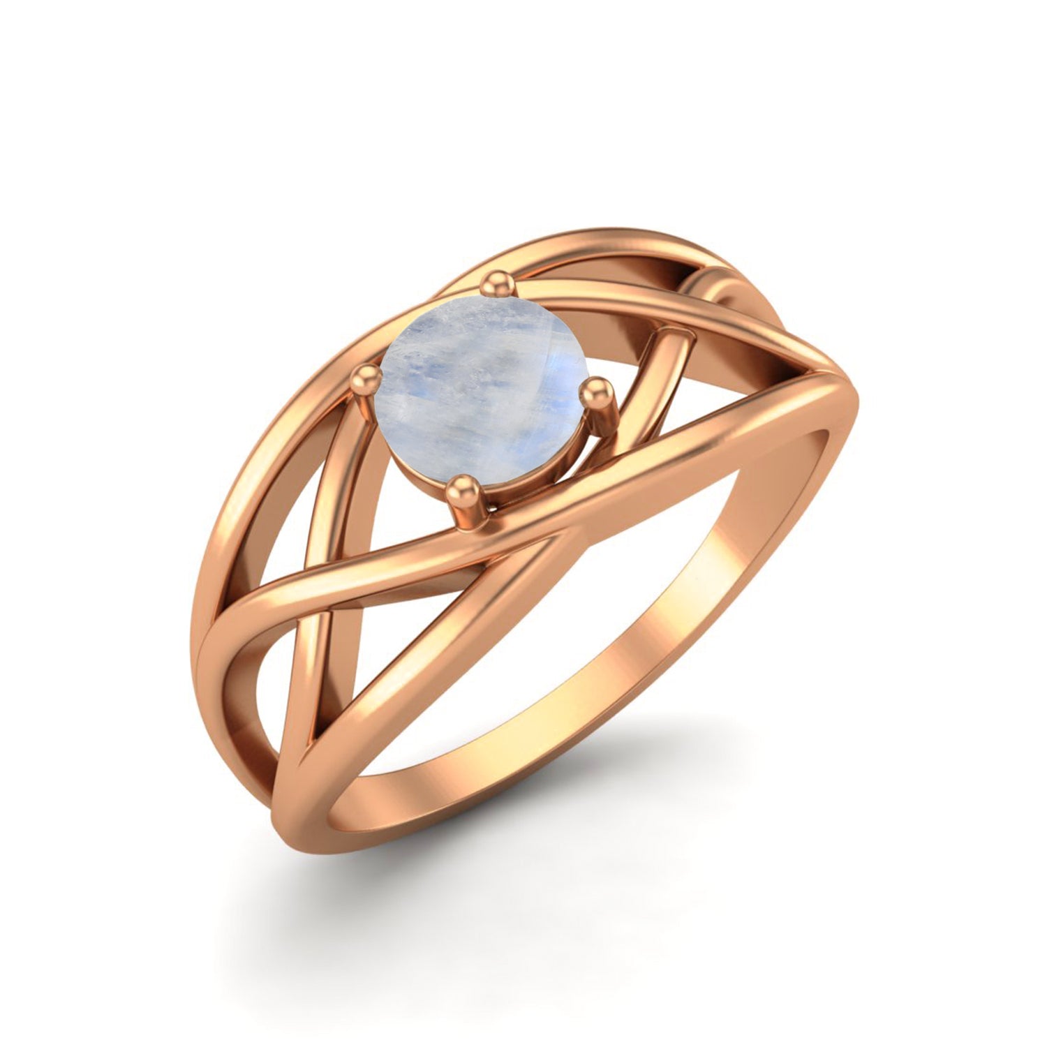 Moonstone Crisscross Band Ring – Sterling Silver