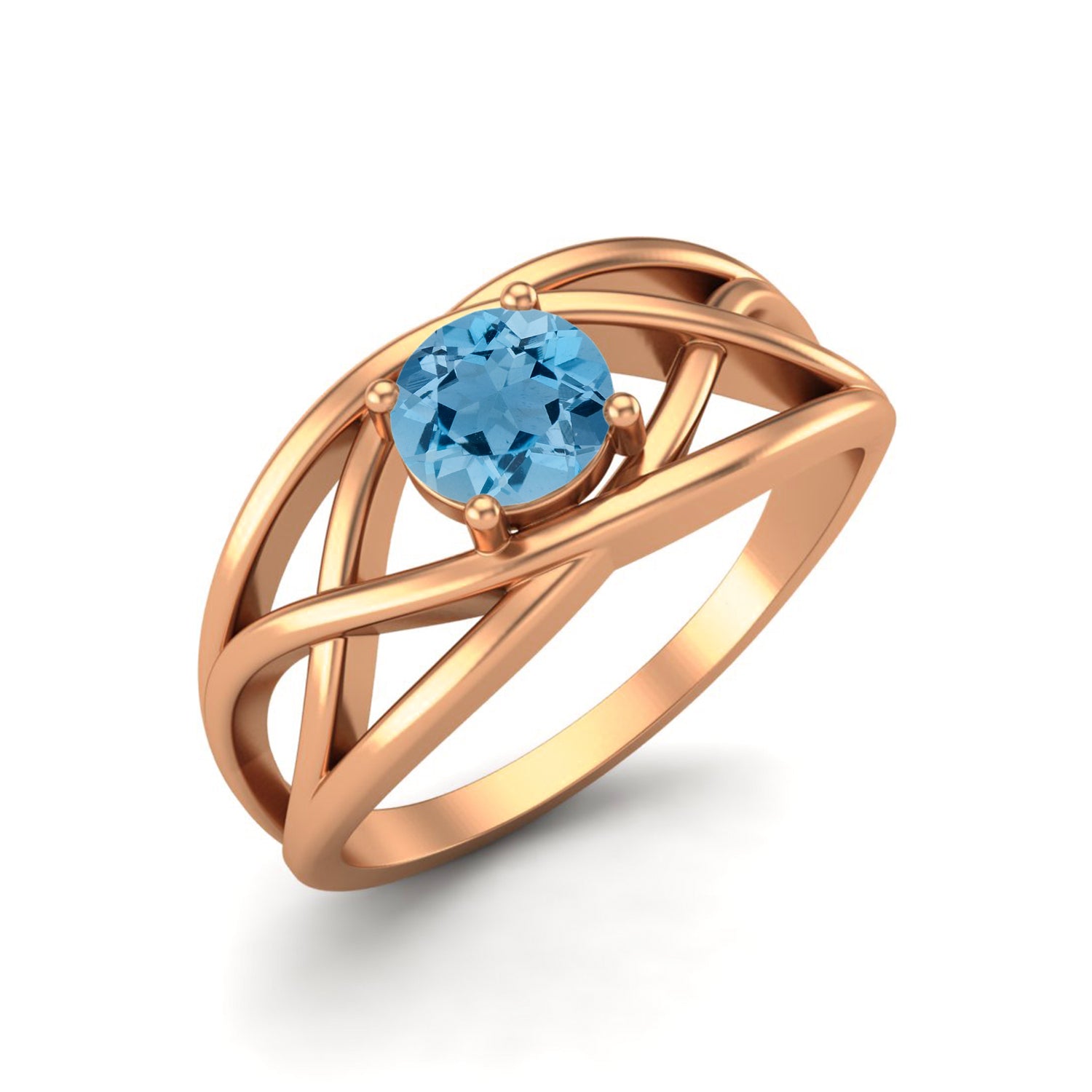 Anello da sposa con topazio azzurro cielo da 0,50 carati, solitario rotondo da 5x5 mm