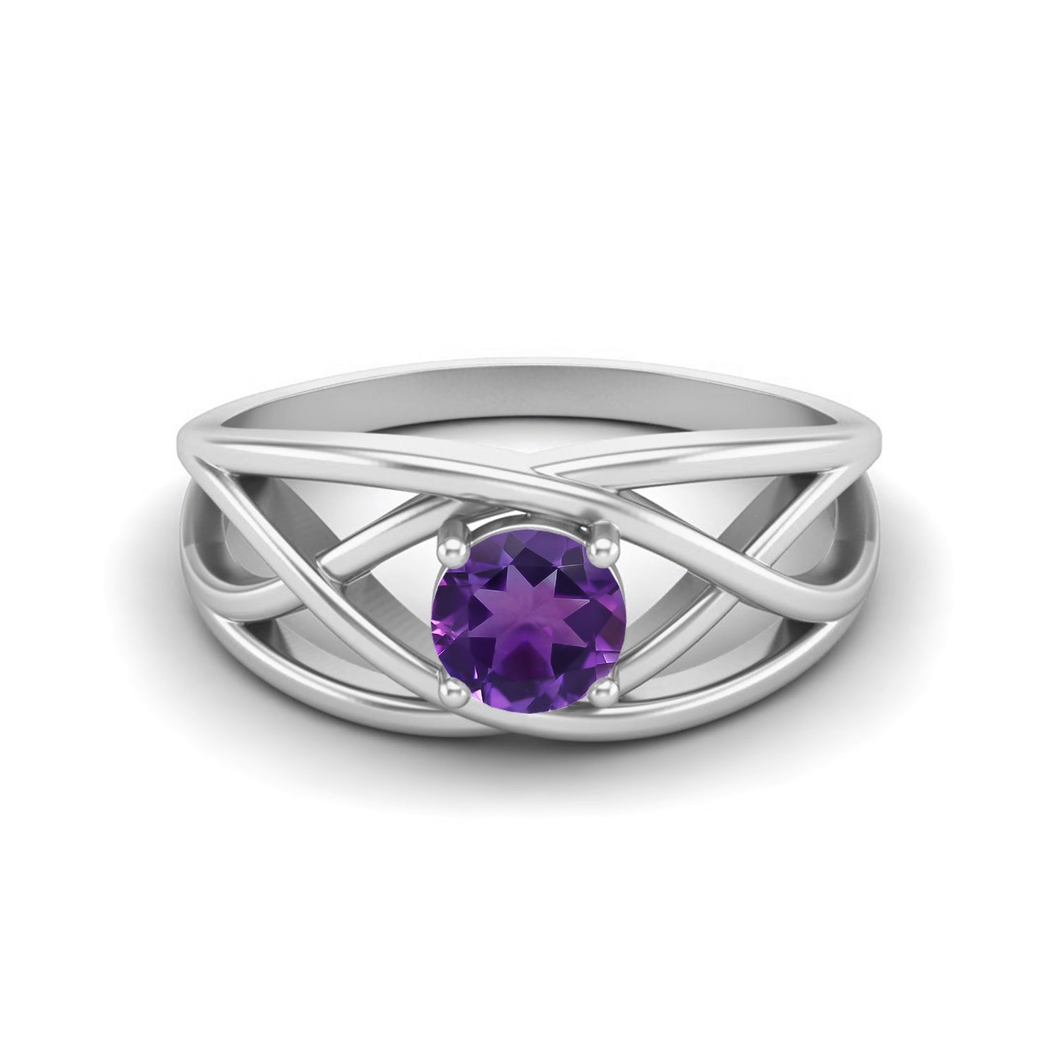 Amethyst Crisscross Open Band Ring – Sterling Silver
