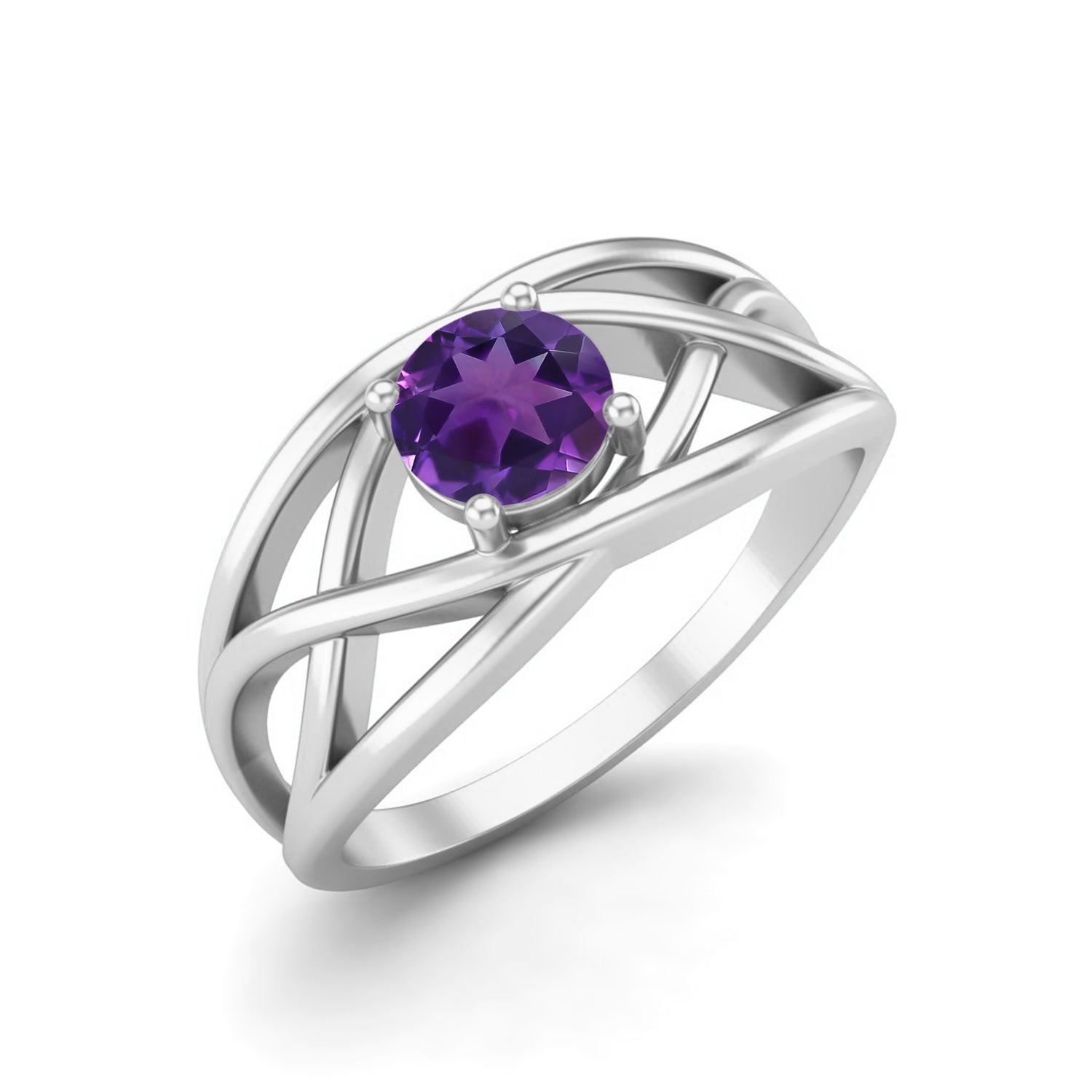 Amethyst Crisscross Open Band Ring – Sterling Silver