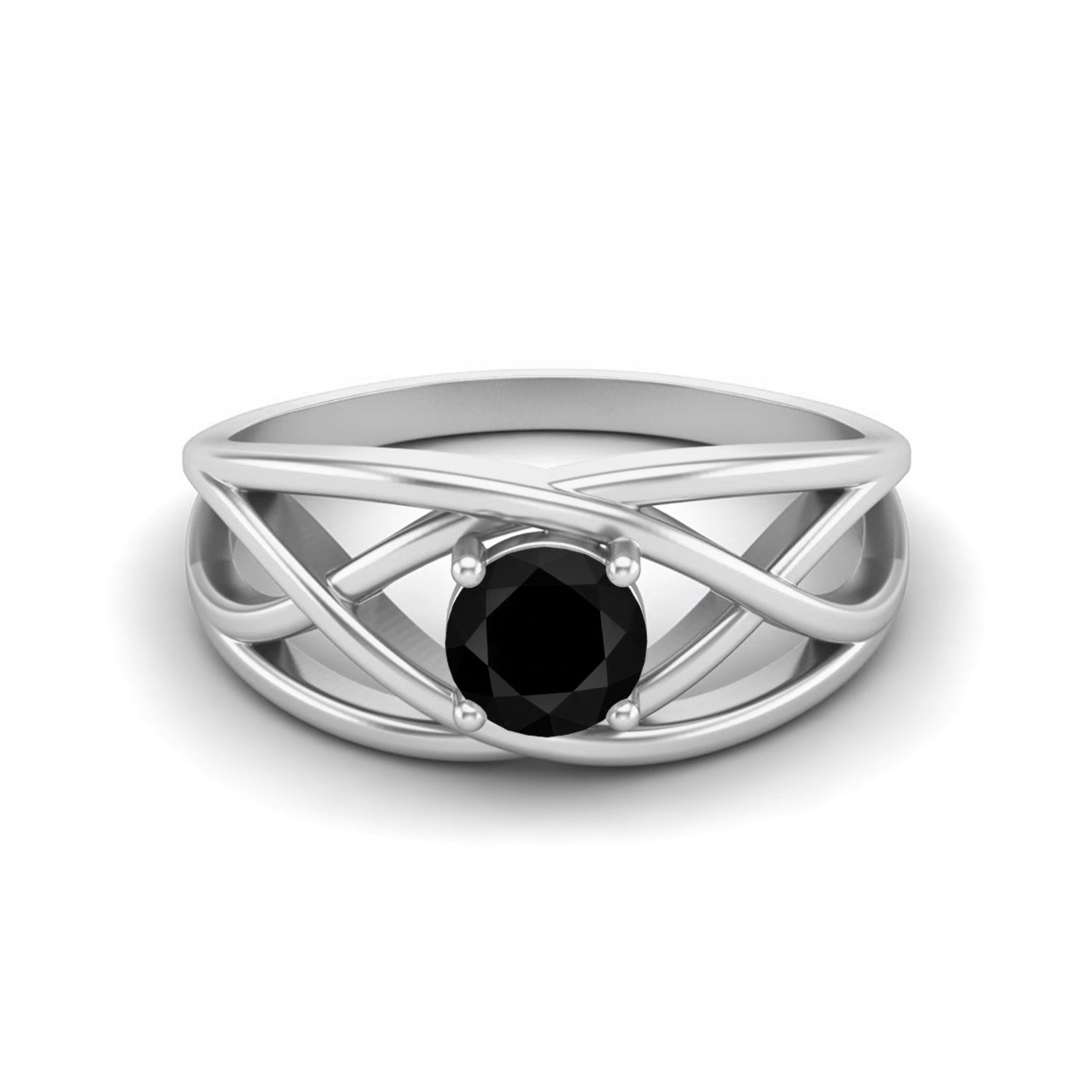 Black Spinel Crisscross Band Ring – Sterling Silver