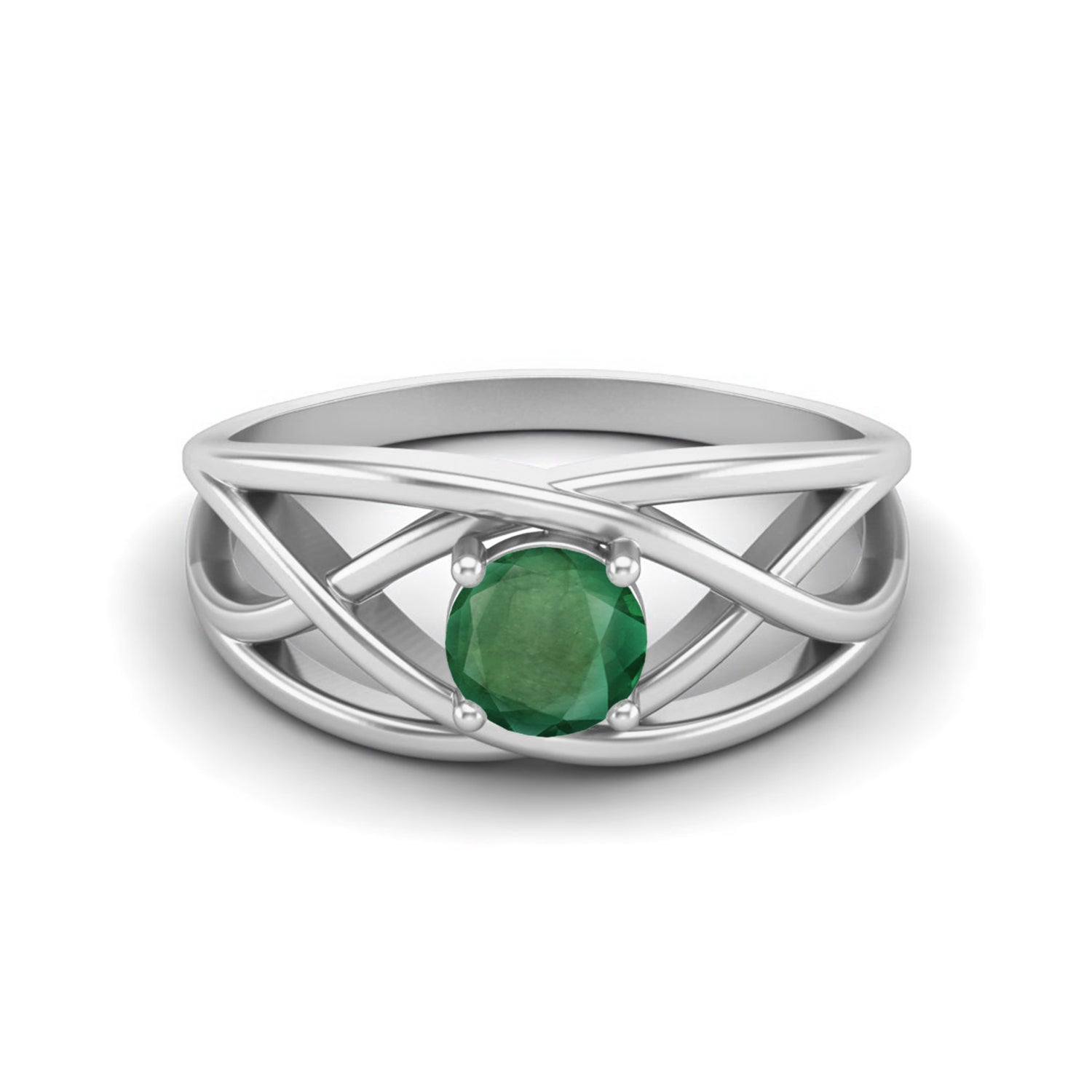 Emerald Crisscross Band Ring – Sterling Silver