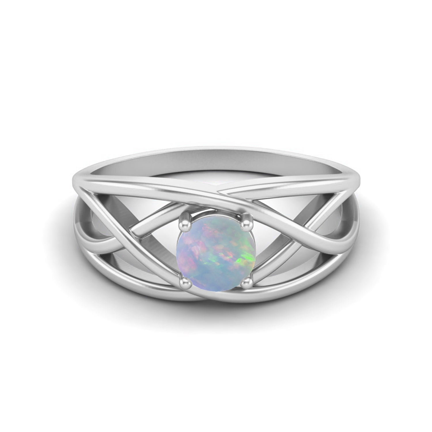 Anello solitario in opale rotondo da 5x5 mm, anello in argento sterling 925