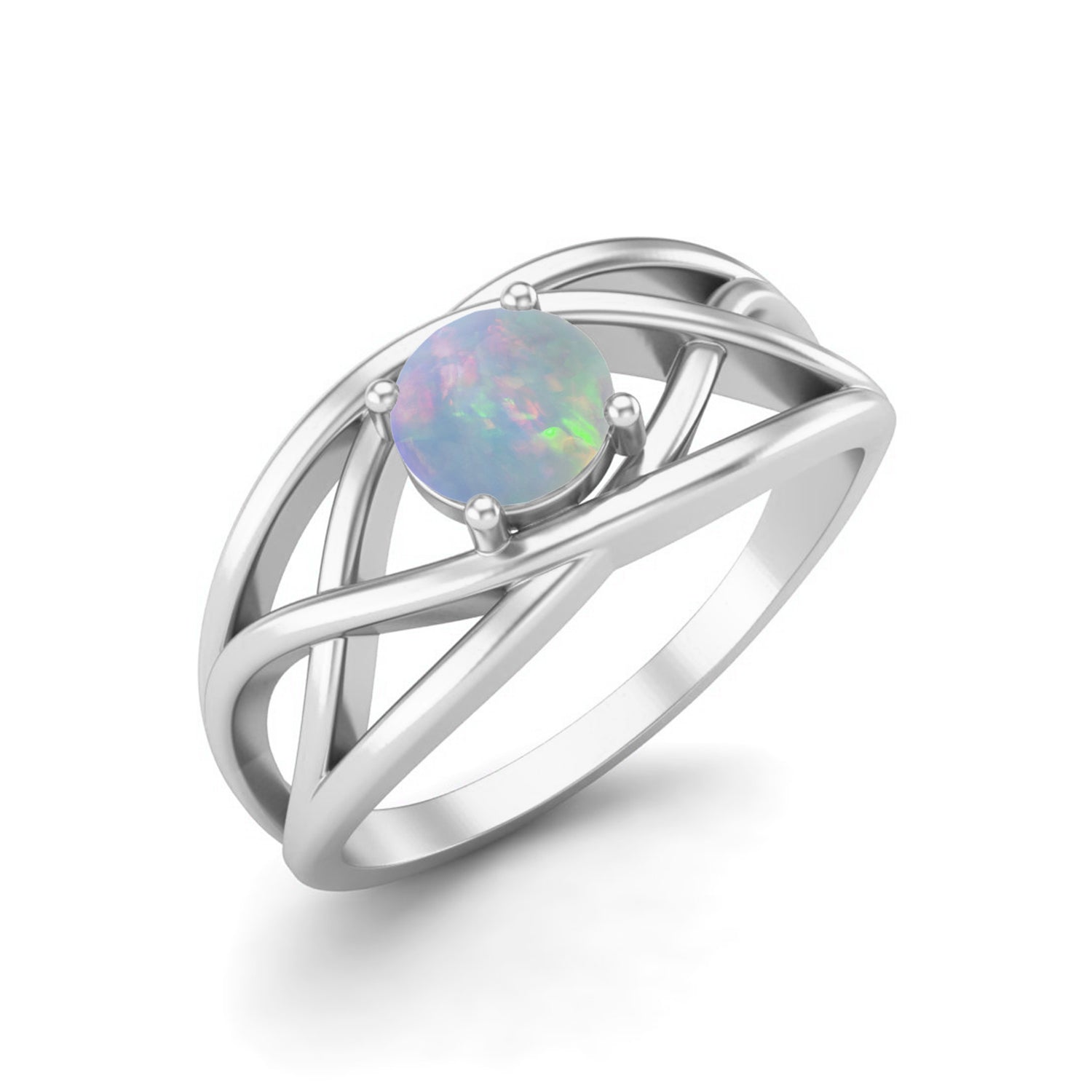 Anello solitario in opale rotondo da 5x5 mm, anello in argento sterling 925