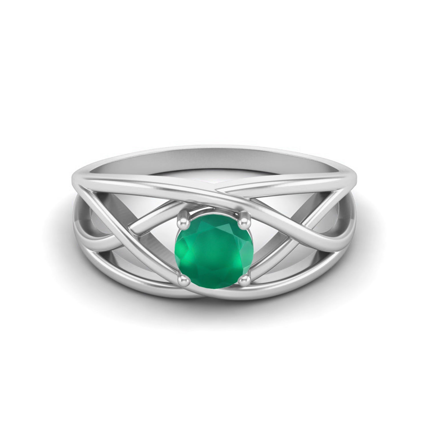 Green Onyx Crisscross Band Ring – Sterling Silver