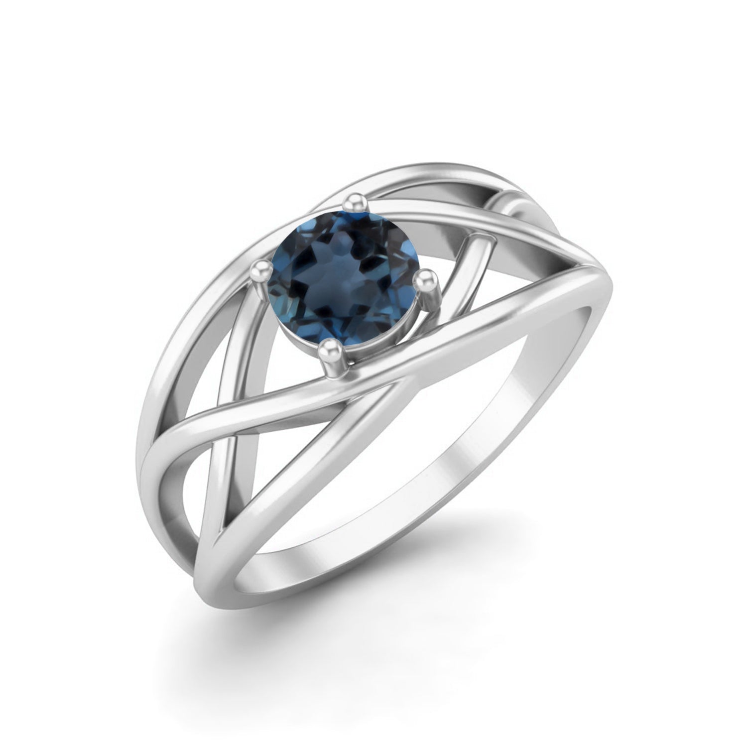 London Blue Topaz Crisscross Open Band Ring – Sterling Silver