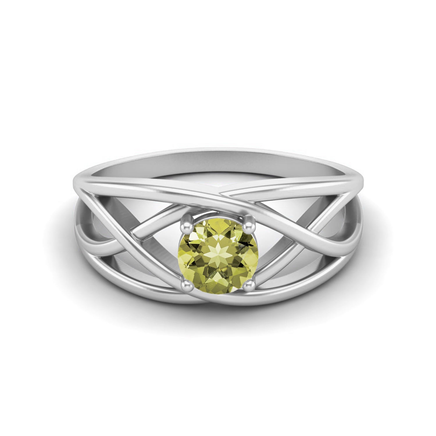 Lemon Quartz Crisscross Band Ring – Sterling Silver