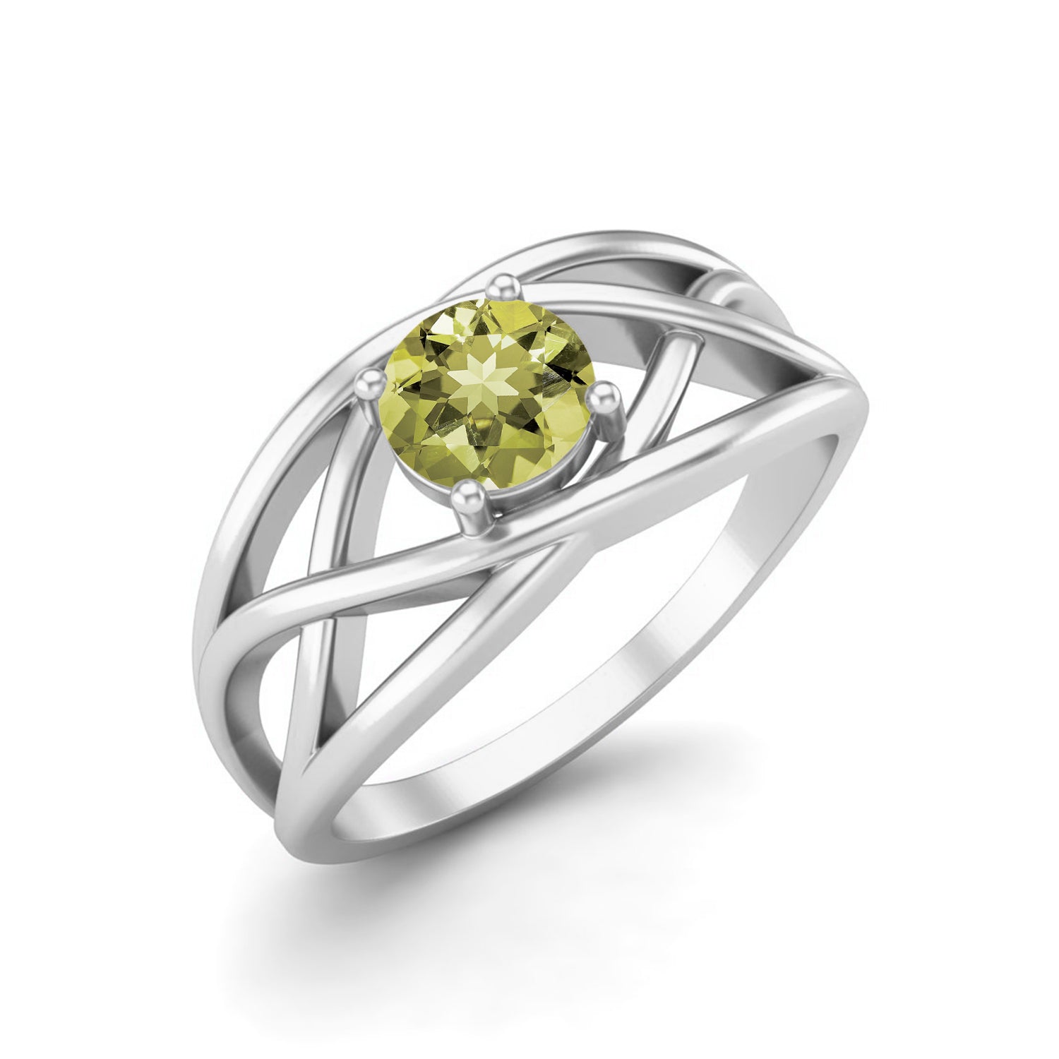Lemon Quartz Crisscross Band Ring – Sterling Silver