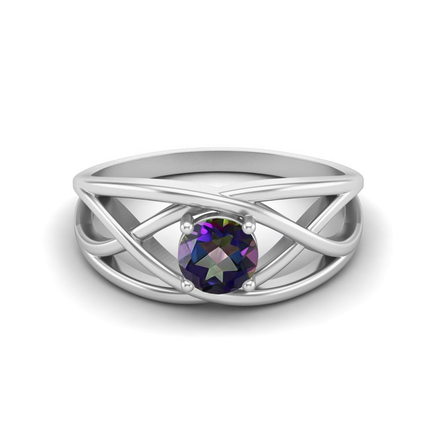Anello stile crossover 5x5 mm con topazio mistico rotondo