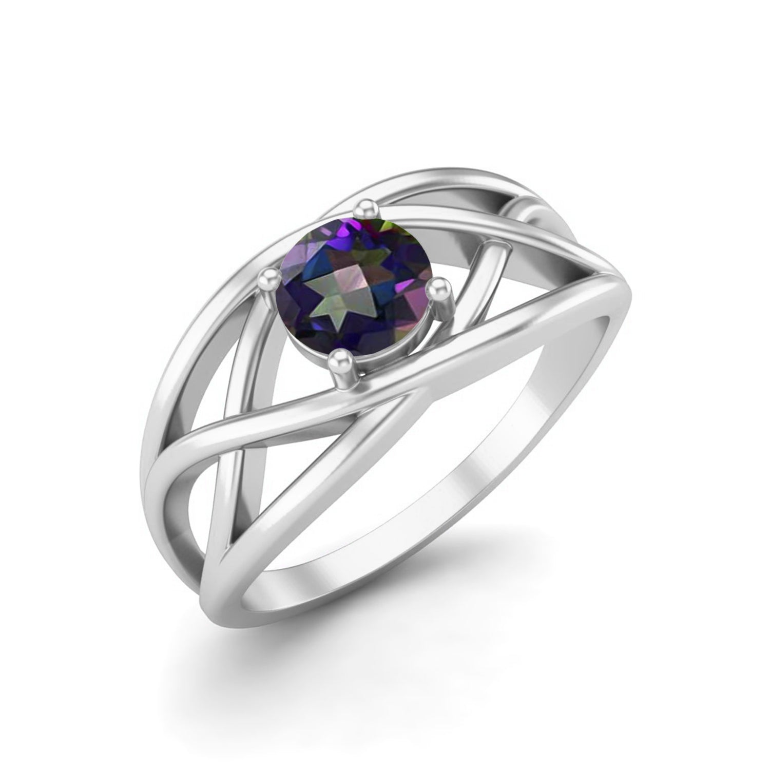 Anello stile crossover 5x5 mm con topazio mistico rotondo