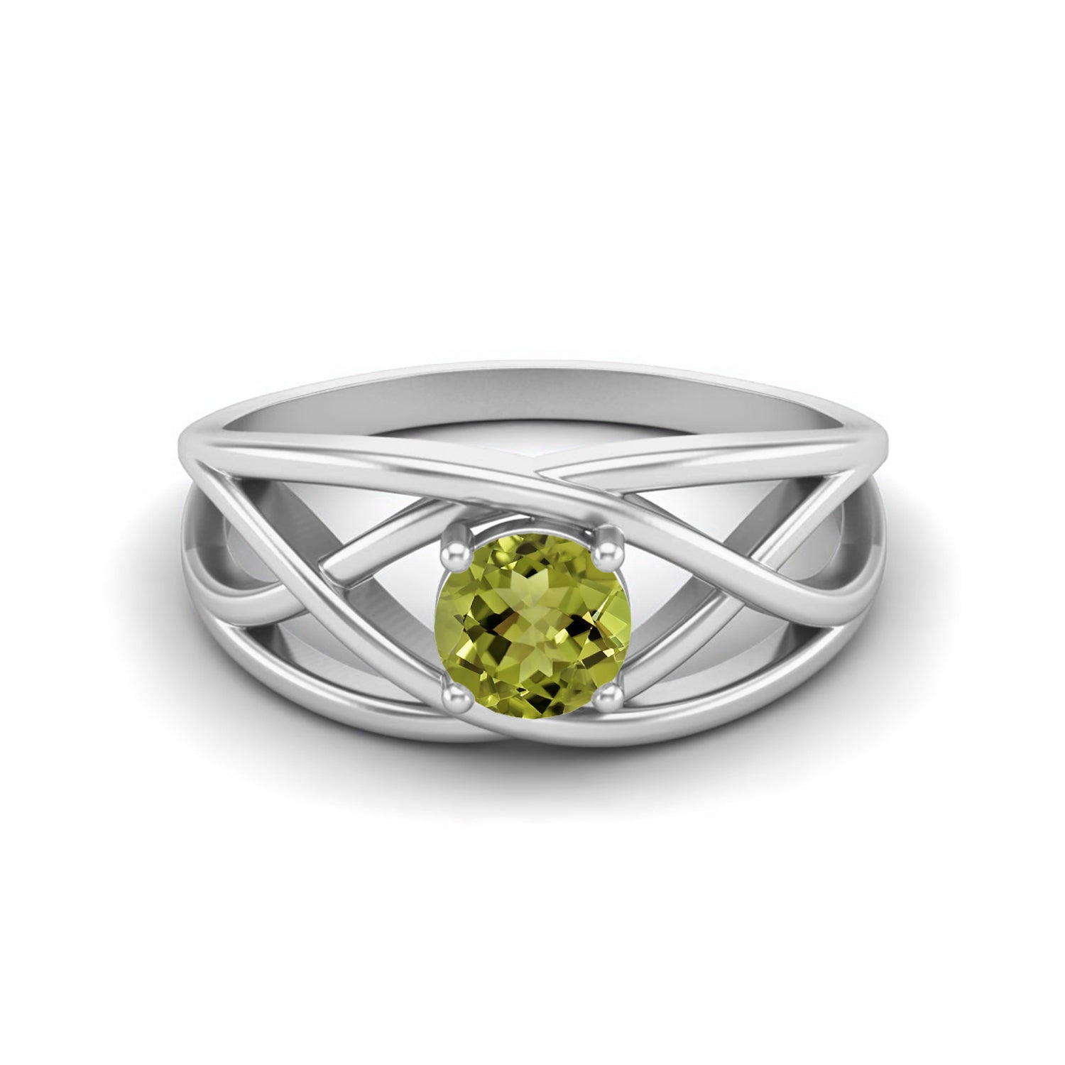 Peridot Crisscross Band Ring – Sterling Silver