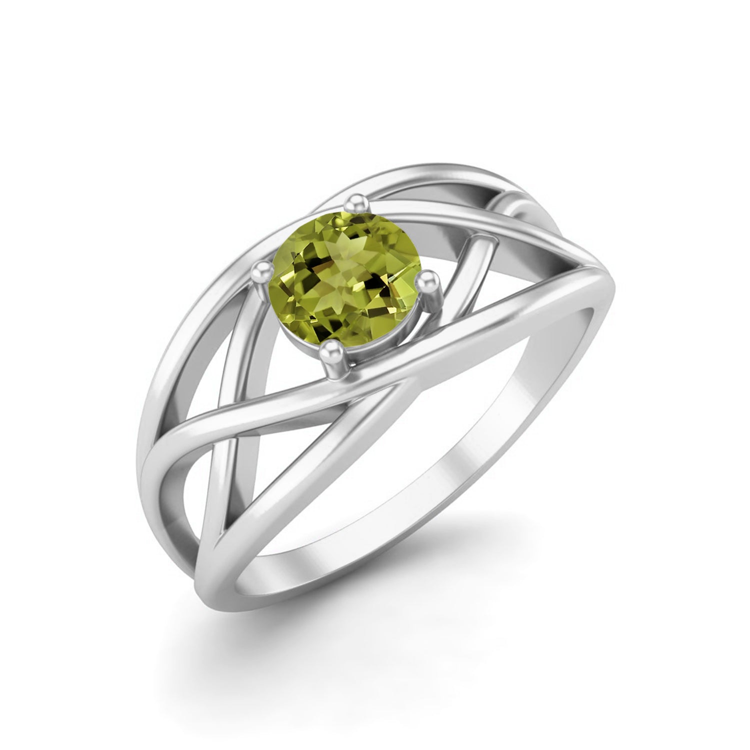 Peridot Crisscross Band Ring – Sterling Silver