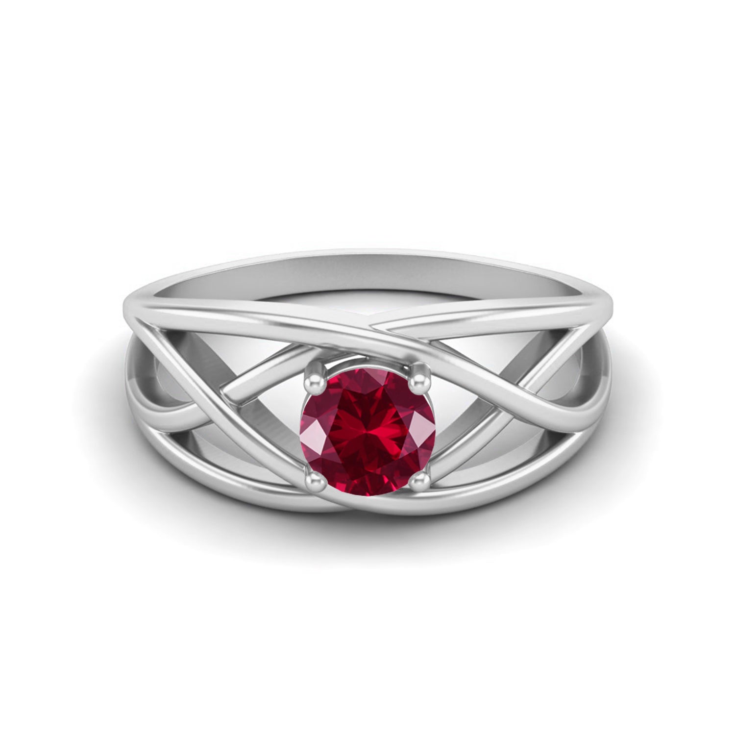 Ruby Round Criss Cross Band Ring - Sterling Silver