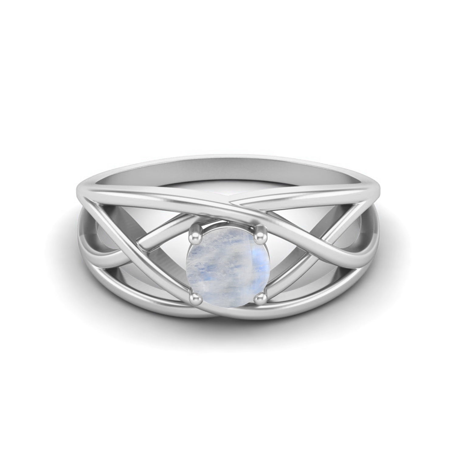 Moonstone Crisscross Band Ring – Sterling Silver