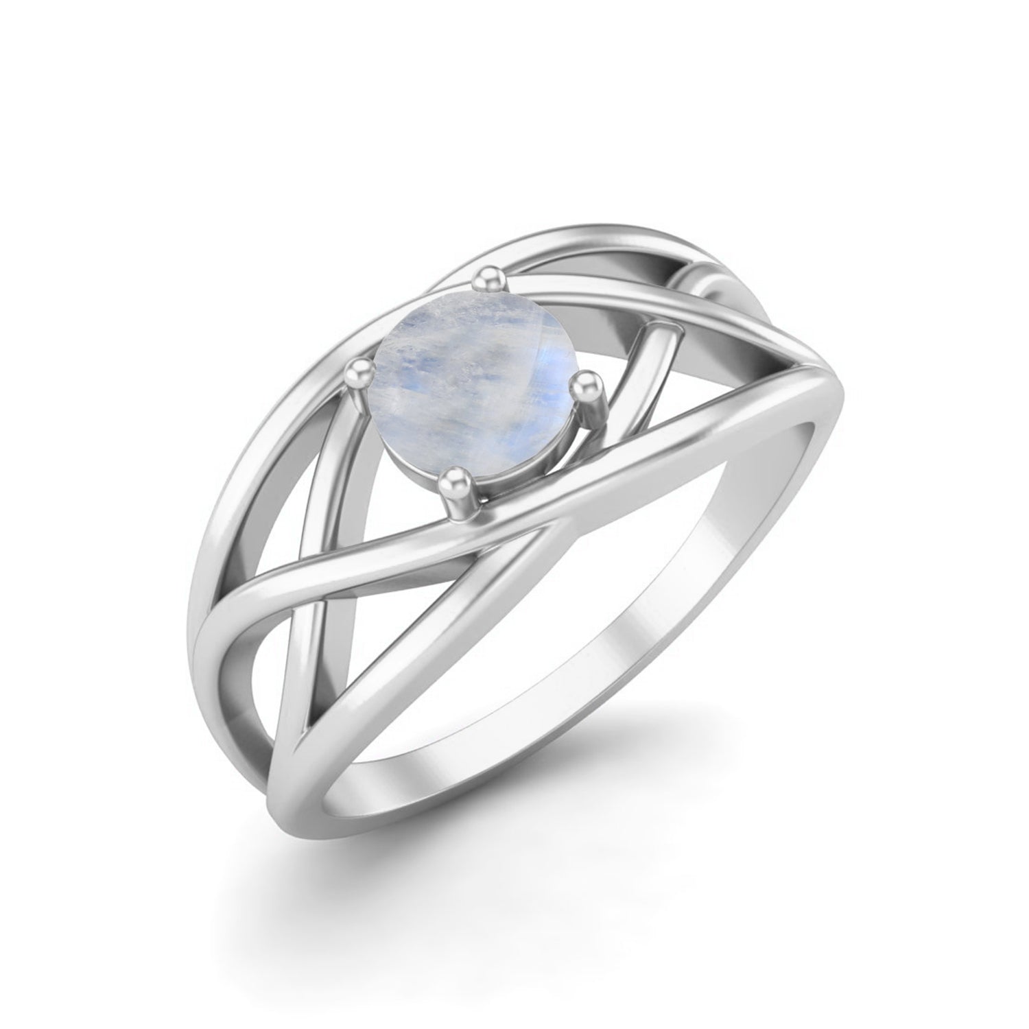 Moonstone Crisscross Band Ring – Sterling Silver