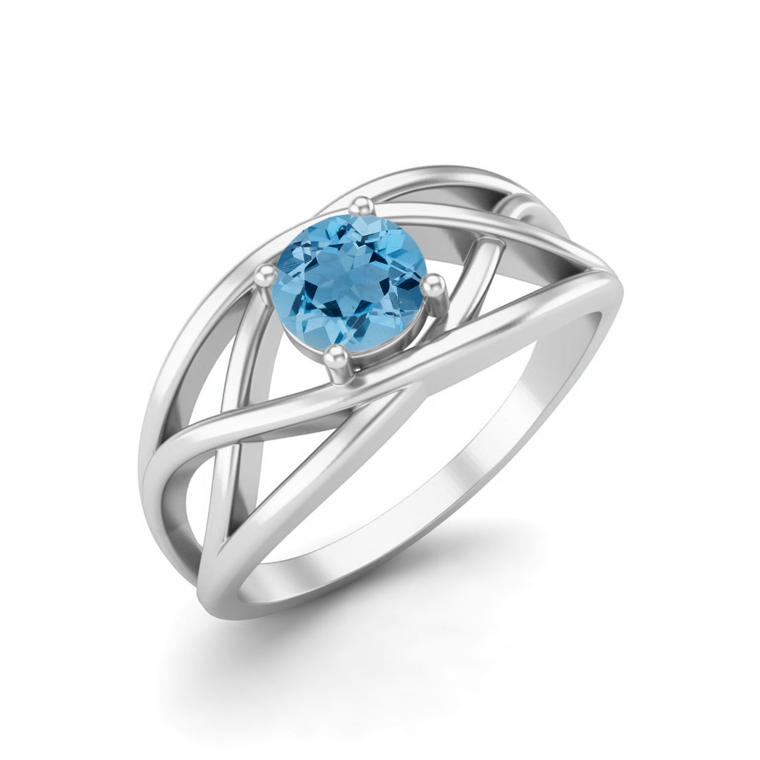 Anello da sposa con topazio azzurro cielo da 0,50 carati, solitario rotondo da 5x5 mm