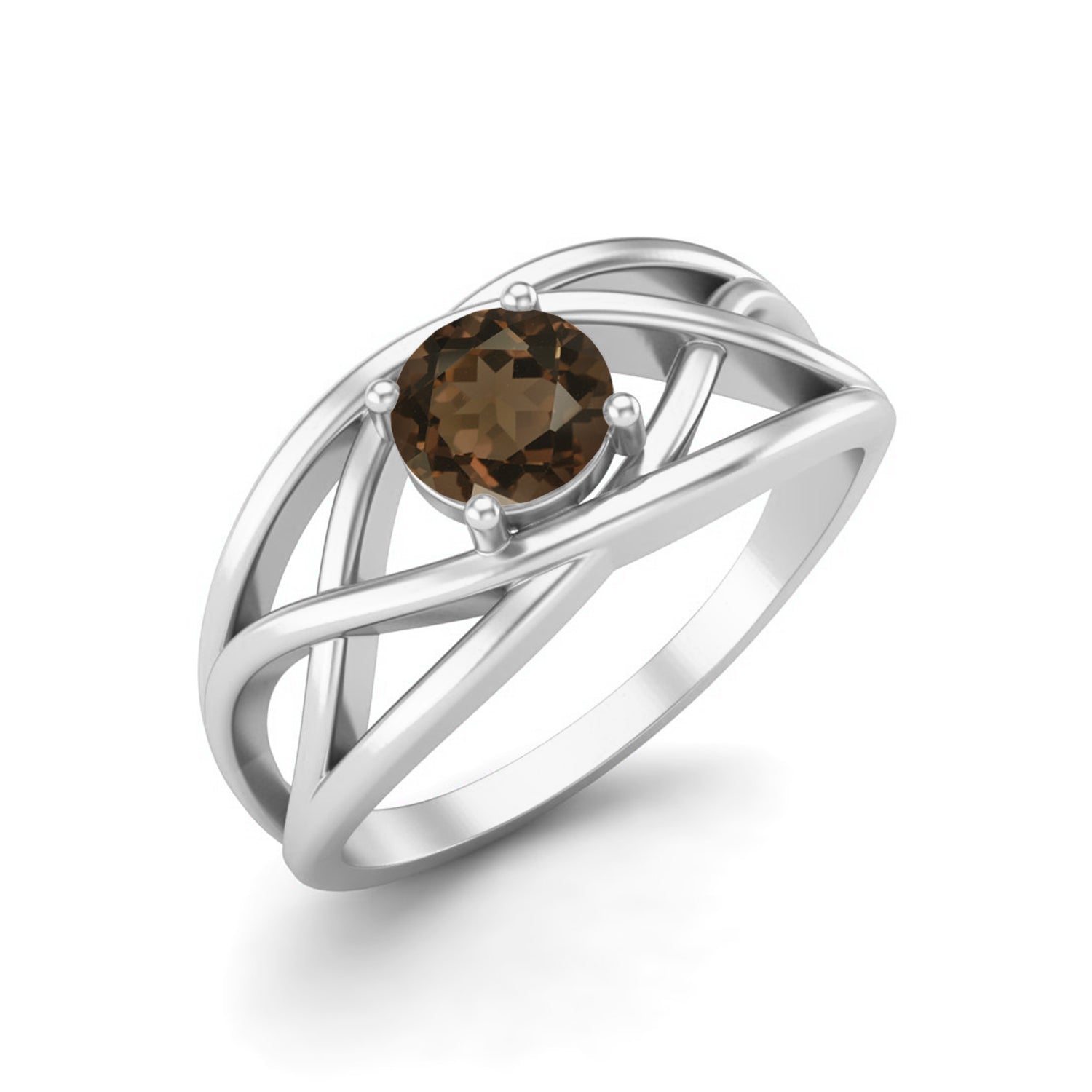 Anello incrociato in quarzo fumé naturale, forma rotonda, 5x5 mm