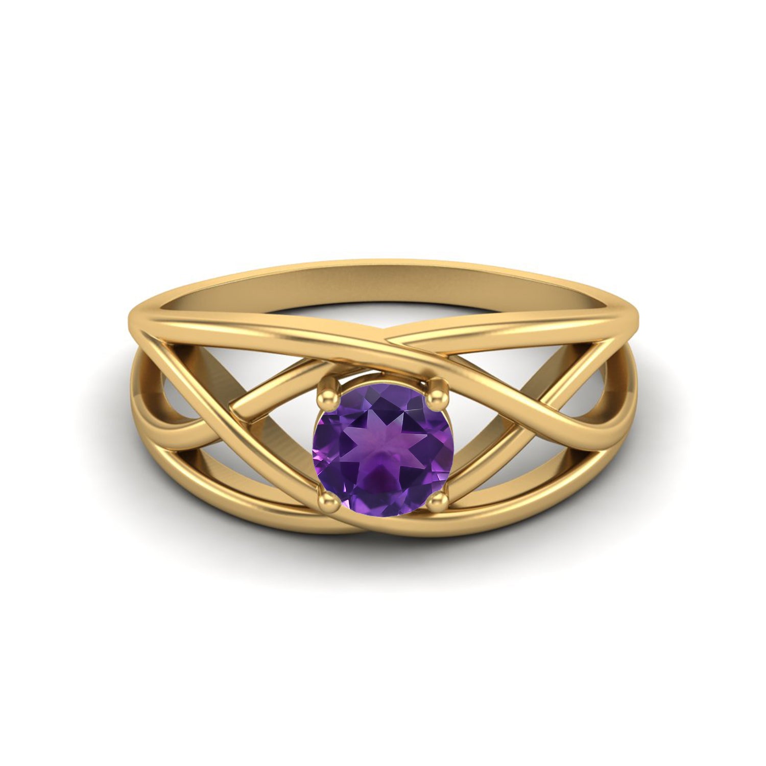 Amethyst Crisscross Open Band Ring – Sterling Silver
