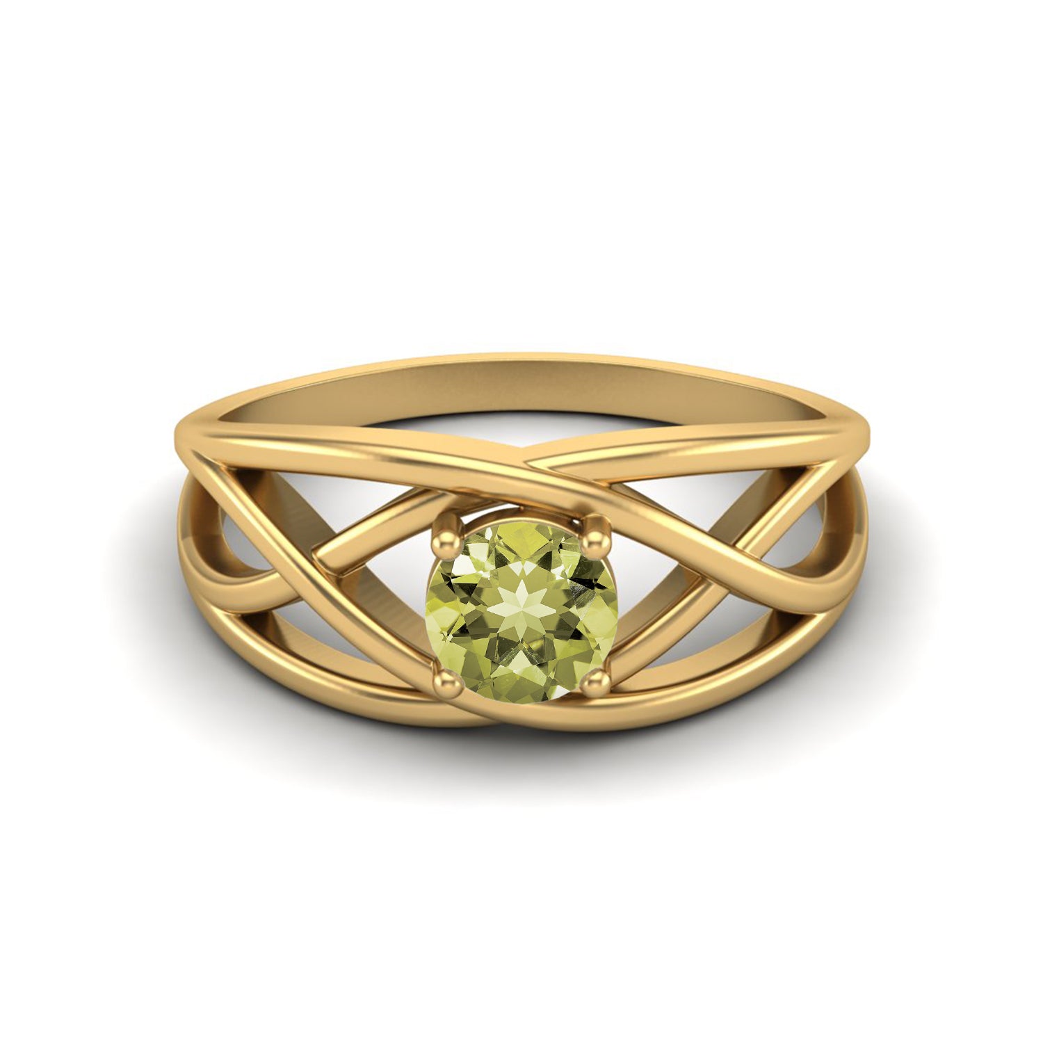 Lemon Quartz Crisscross Band Ring – Sterling Silver