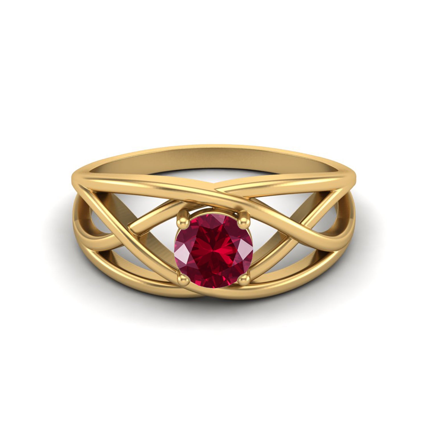 Ruby Round Criss Cross Band Ring - Sterling Silver