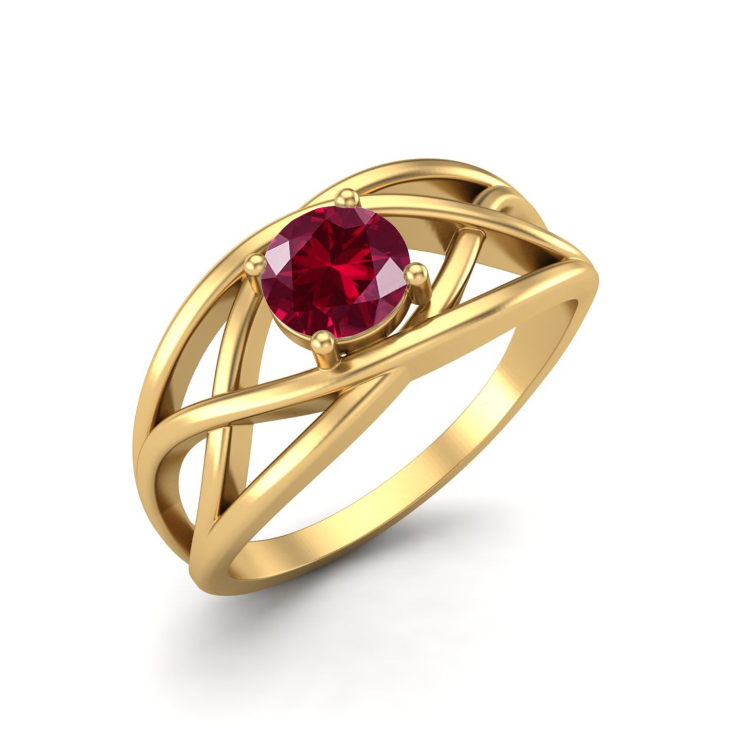 Ruby Round Criss Cross Band Ring - Sterling Silver