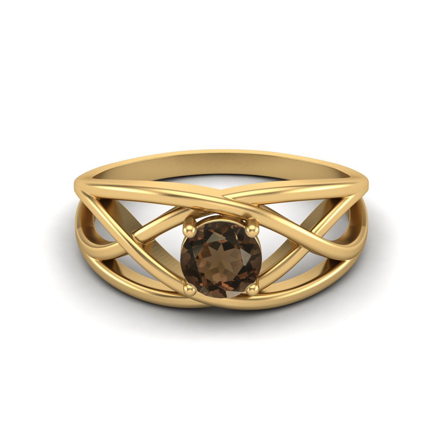 Smoky Quartz Crisscross Band Ring – Sterling Silver