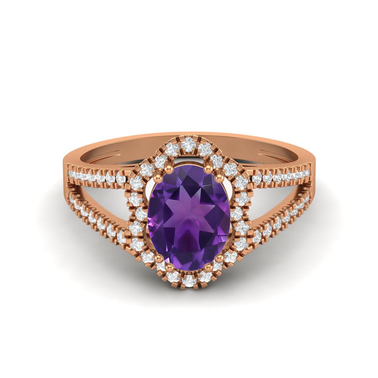 Anello con gambo diviso in ametista con doppio alone – Argento Sterling