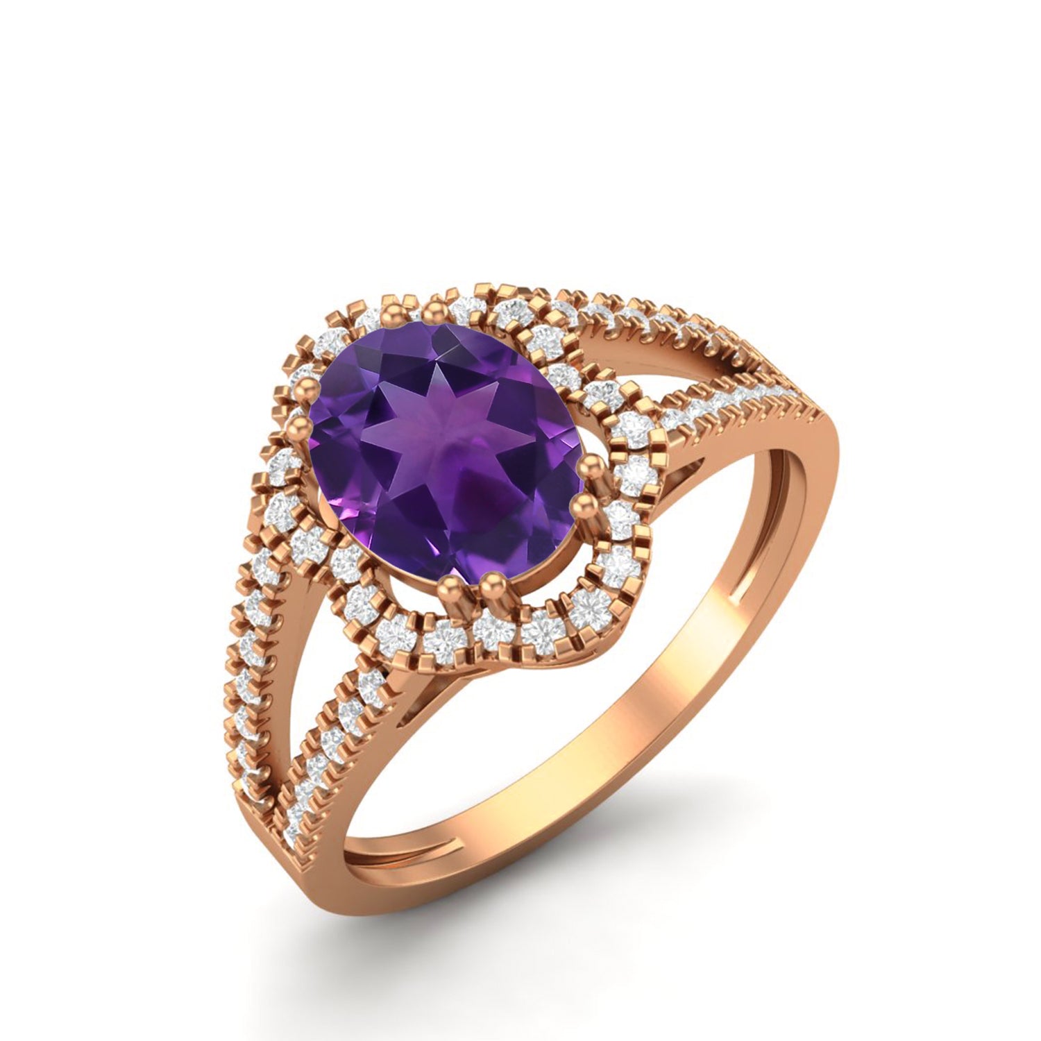 Anello con gambo diviso in ametista con doppio alone – Argento Sterling