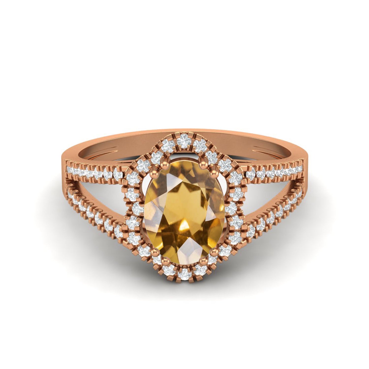 Anello con gambo diviso e accenti bianchi in citrino - Argento Sterling