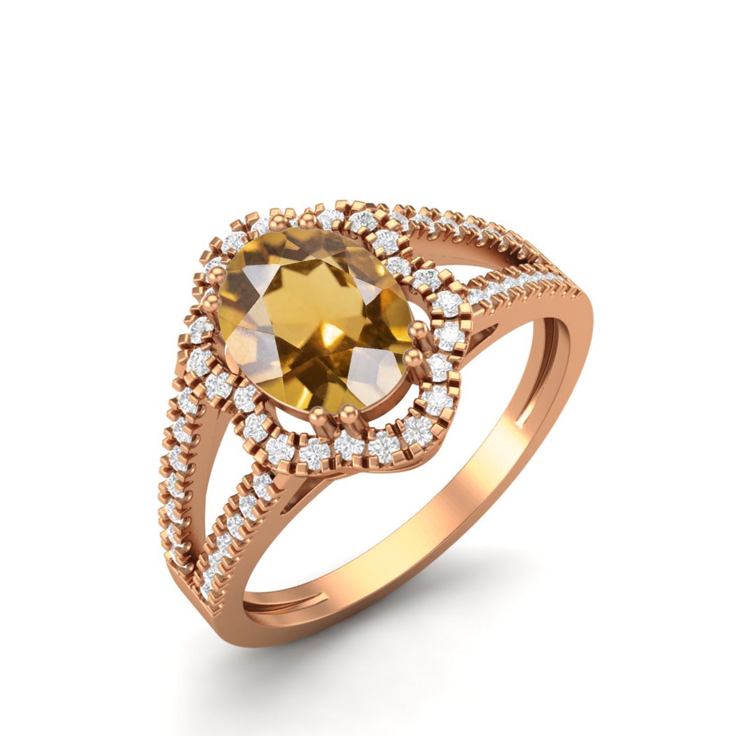 Citrine Halo White Accents Split Shank Ring – Sterling Silver
