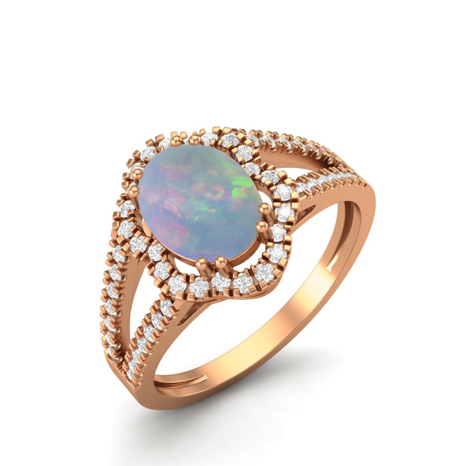 Opal Split Shank Halo Ring - Sterling Silver
