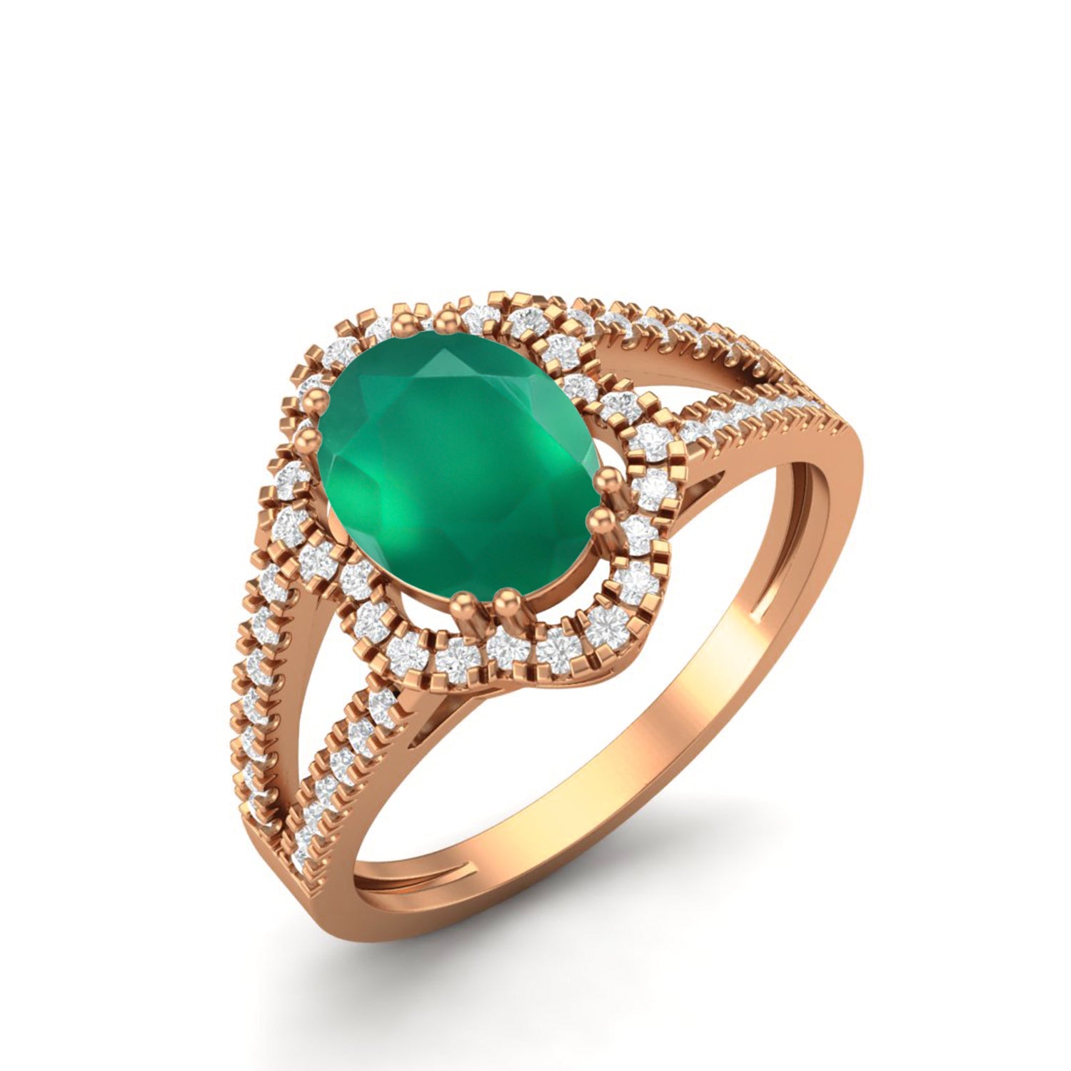 Anello in argento sterling 925 con onice verde, 8x6 mm, forma ovale, con alone nuziale