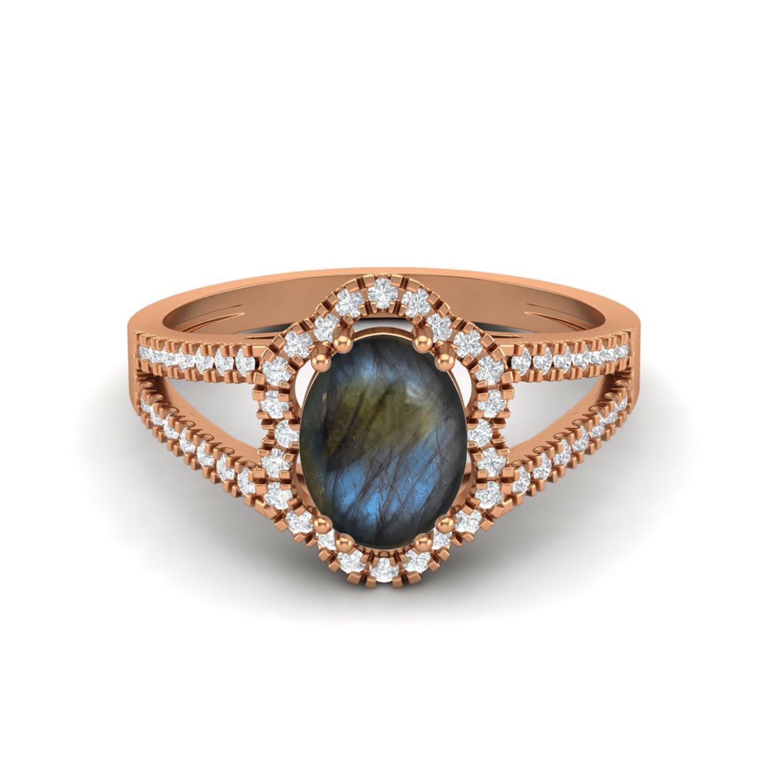 Labradorite Split Shank Halo Ring - Sterling Silver