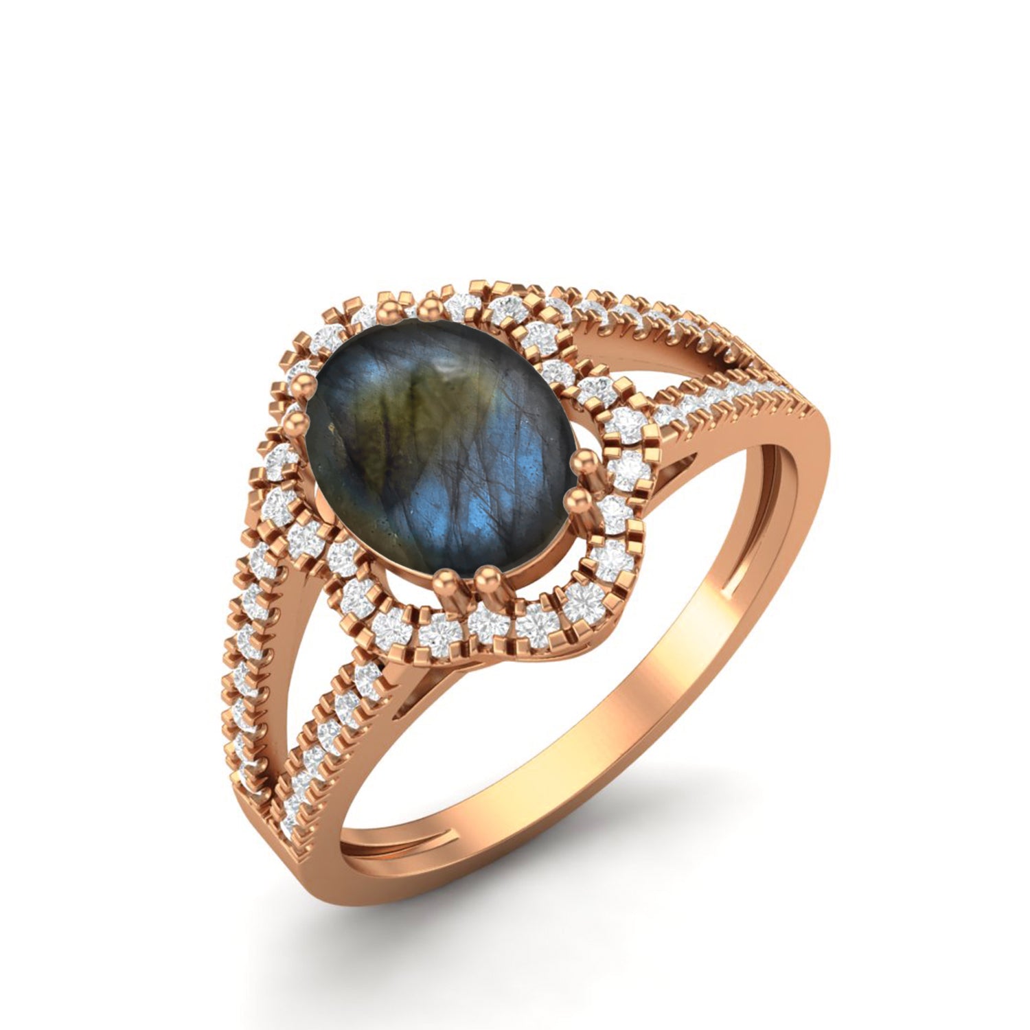 Labradorite Split Shank Halo Ring - Sterling Silver