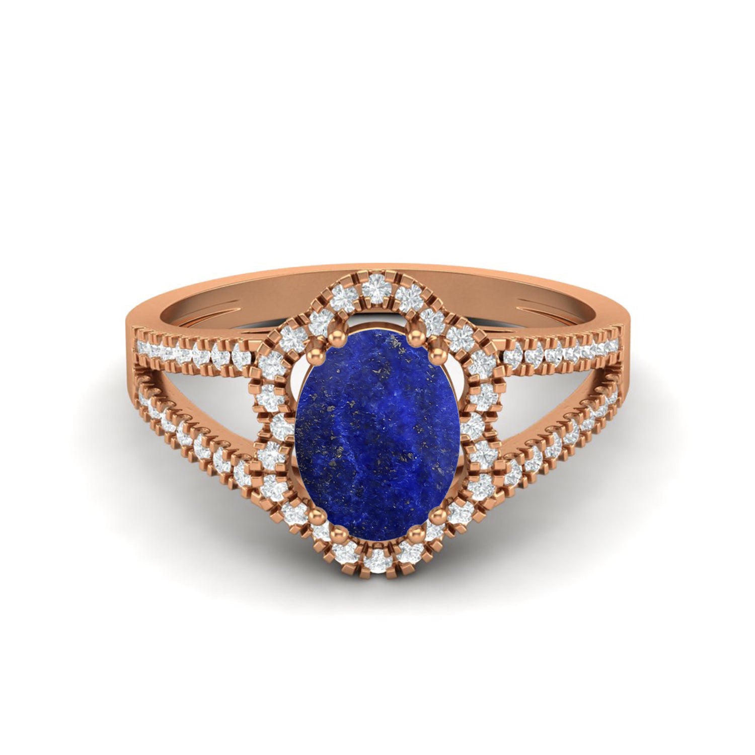 Lapis lazuli Split Shank Halo Ring - Sterling Silver