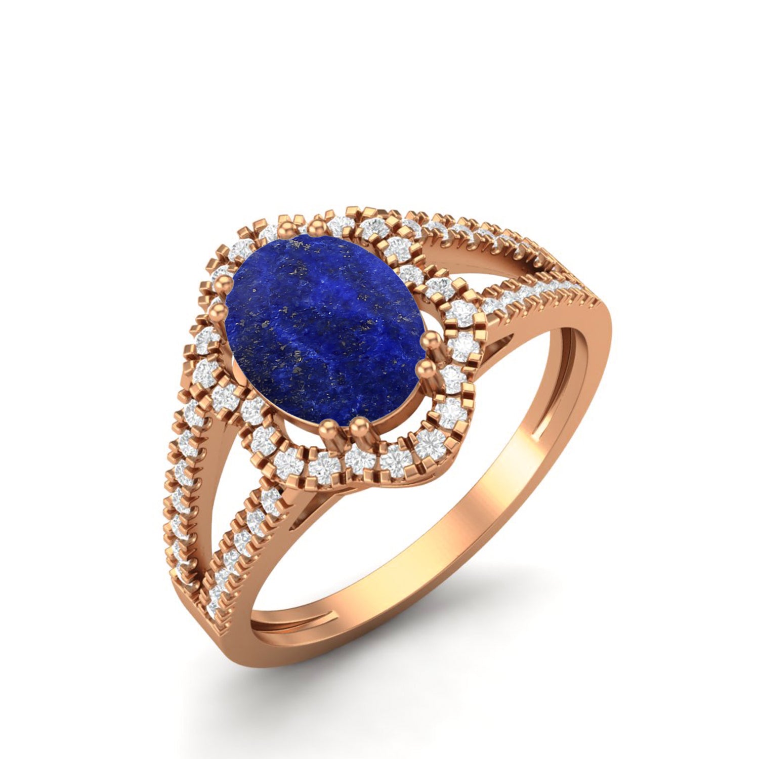 Lapis lazuli Split Shank Halo Ring - Sterling Silver