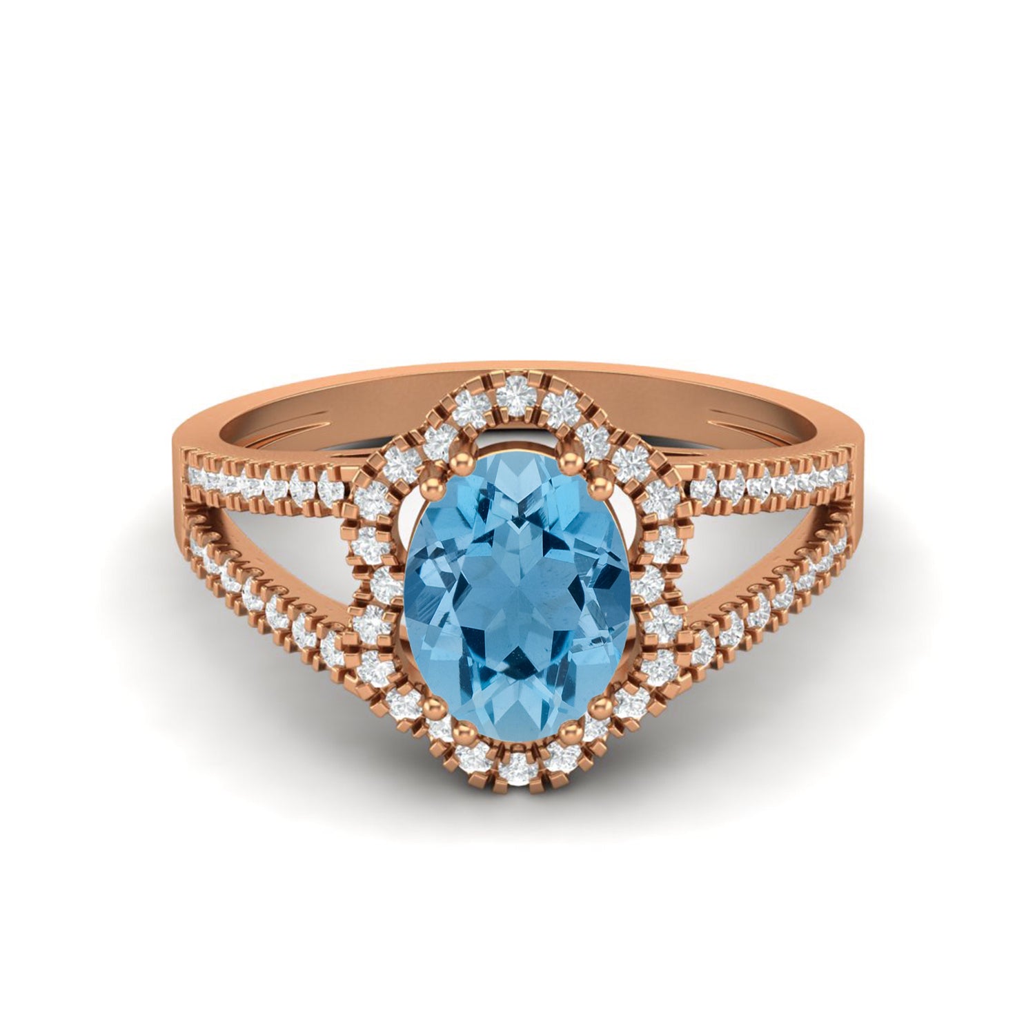 Swiss Blue Topaz Split Shank Halo Ring - Sterling Silver