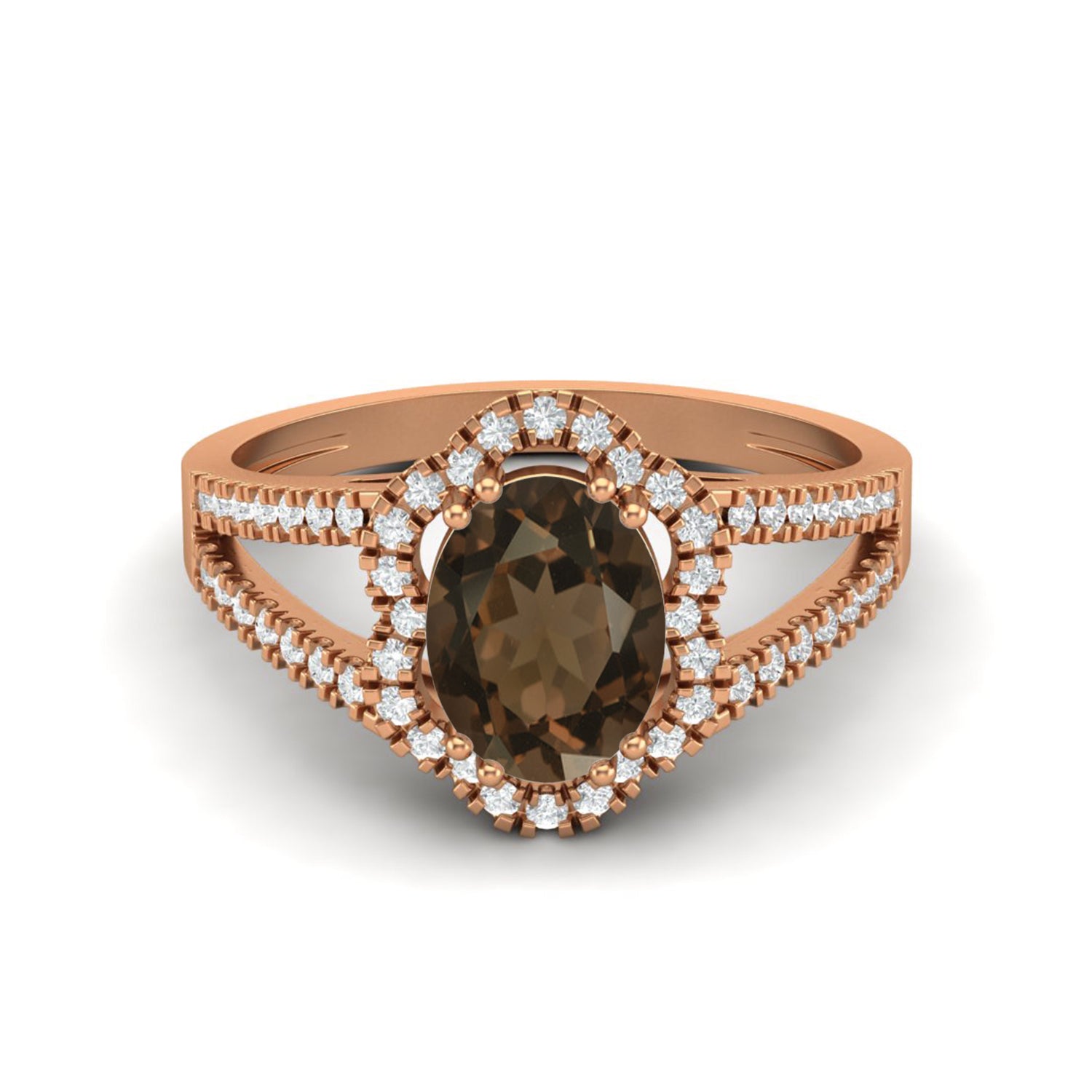 Smoky Quartz Split Shank Halo Ring - Sterling Silver