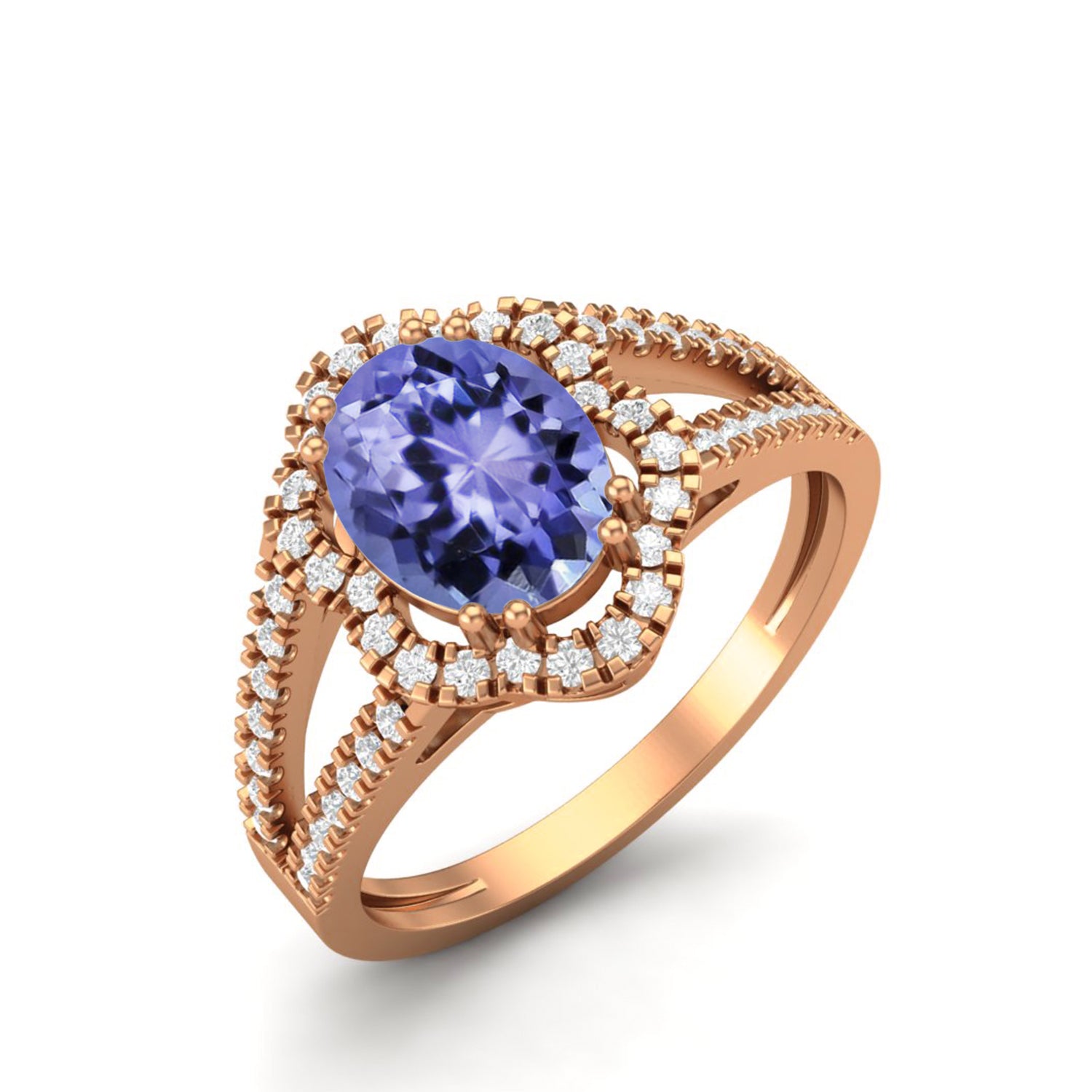 Tanzanite Split Shank Halo Ring - Sterling Silver