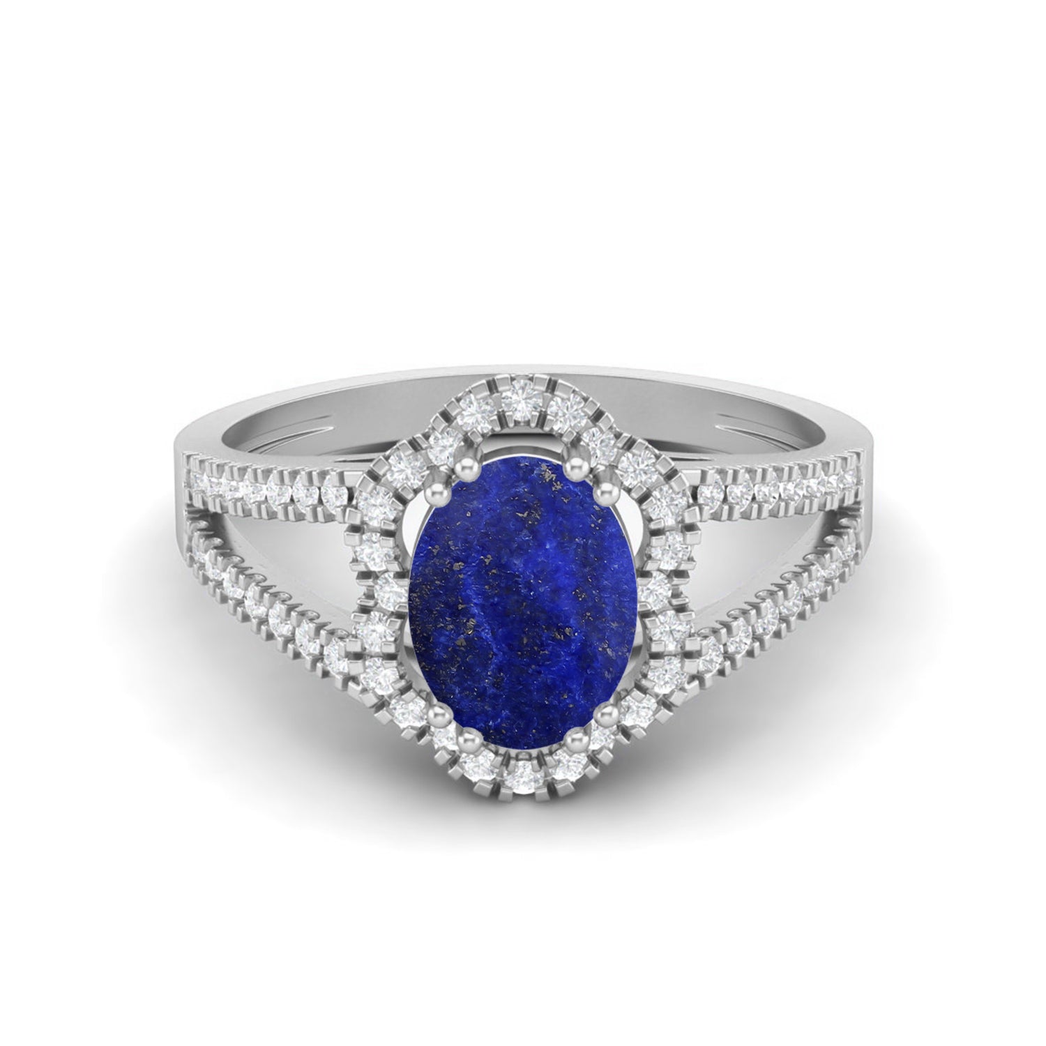 Lapis lazuli Split Shank Halo Ring - Sterling Silver